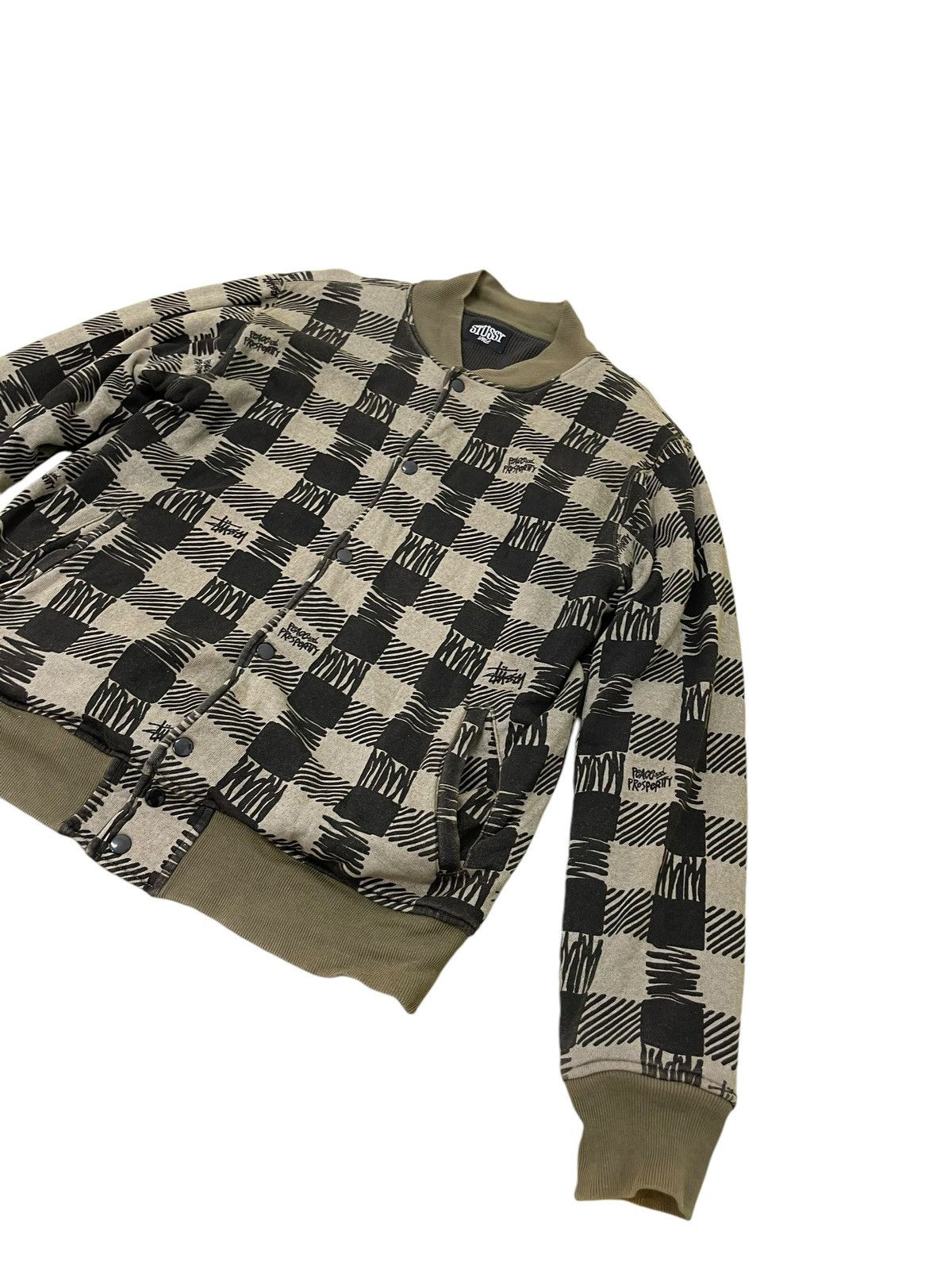 Japanese Brand Y2K Stussy Checker Varsity Jacket Sweatshirt 5🟩9 Size US L / EU 52-54 / 3 - 3 Thumbnail