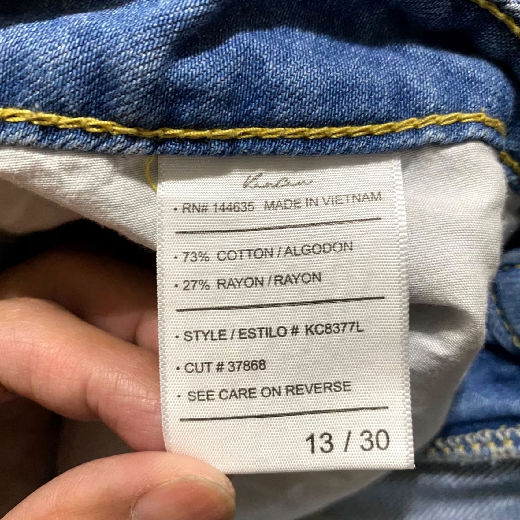 Vintage Kancan Jean Shorts Womens 13 Blue Denim Mid Rise Distressed Cut Off Inseam 3" Size 34" / US 12 / IT 48 - 4 Thumbnail