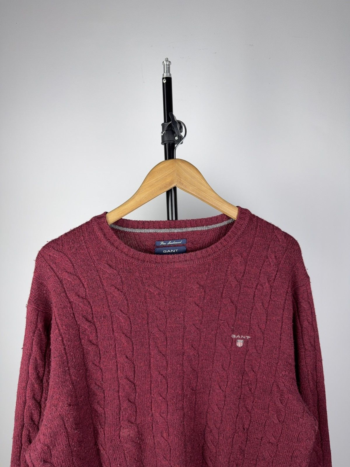 Gant Luxury GANT Lambswool Cable Knit Sweater Burgundy Ivy Style Size US XL / EU 56 / 4 - 2 Thumbnail