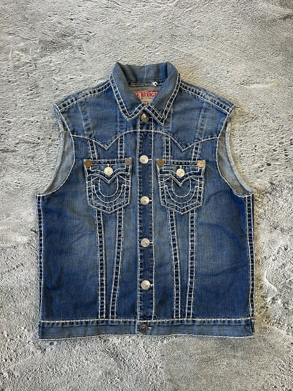 True Religion True Religion denim jacket vest blue contrast stitching Y2K Size US XXL / EU 58 / 5 - 1 Thumbnail