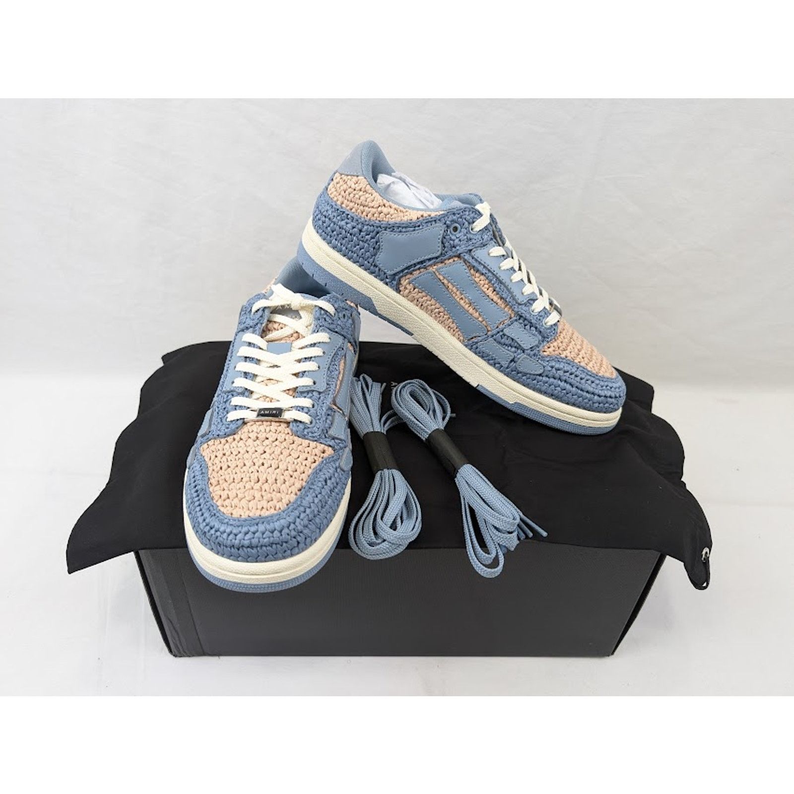 Amiri o1rshd1 Q: 2 / Raffia Skelton Low-Top Sneakers in Blue Size US 13 / EU 46 - 20 Thumbnail