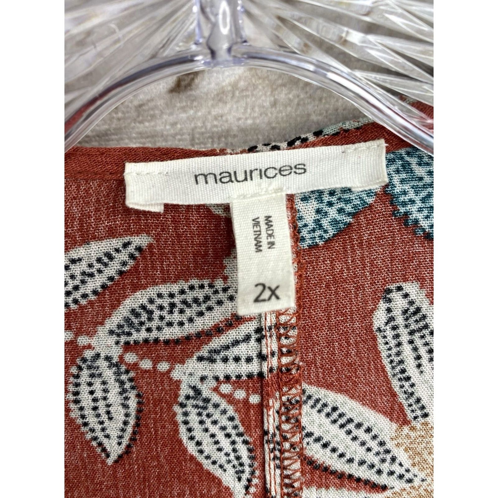 Vintage Maurices Open Front Cardigan 2X Rust Red Floral Hippie Duster Boho Swim Cover Shirt Womens Vintage? Size XXL / US 16-18 / IT 52-54 - 3 Thumbnail