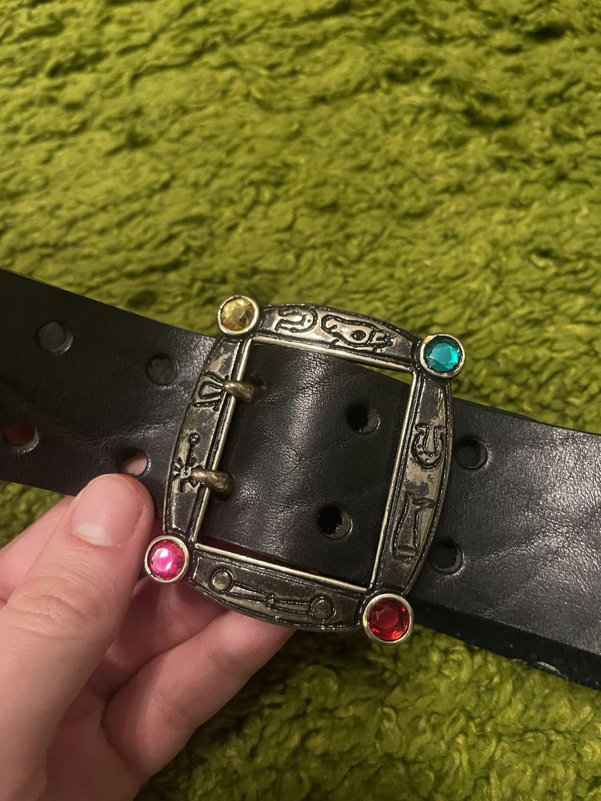 Cowboy Equipment × Genuine Leather × Vintage 💎 Western Cowboy style real leather rhinestones buckle belt Size 32 - 4 Thumbnail