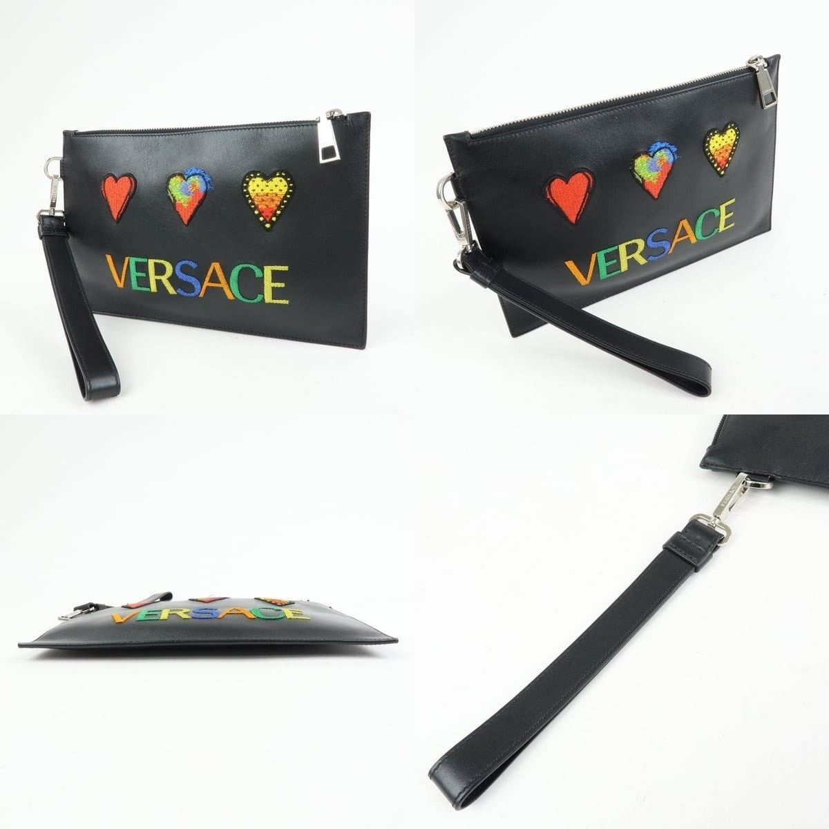 Versace Versace Logo Heart Leather Clutch Black Size ONE SIZE - 3 Thumbnail