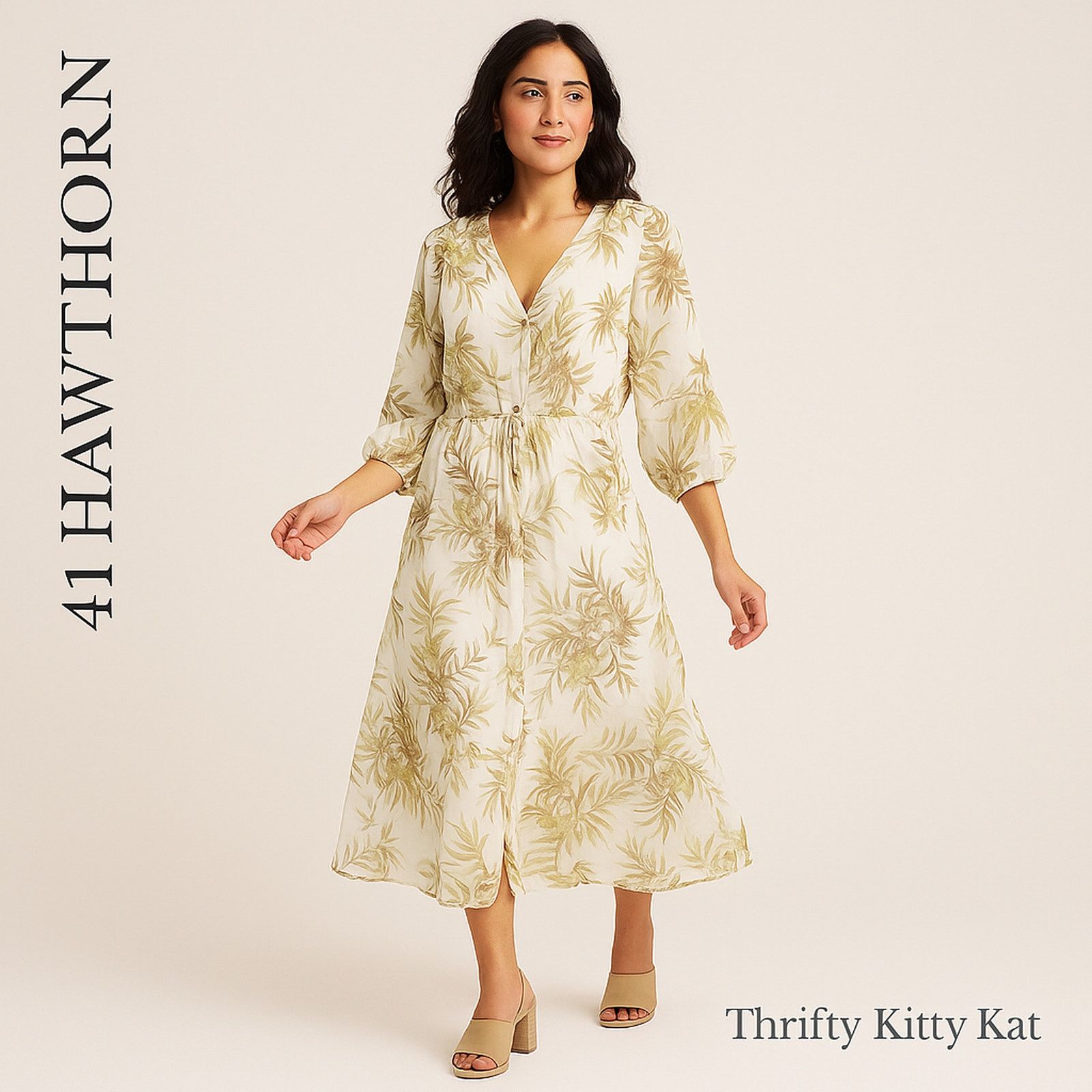 South2 West8 41 Hawthorn Petite Floral Midi Dress Button Ivory Resort 5P Size M / US 6-8 / IT 42-44 - 1 Thumbnail