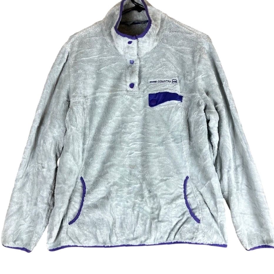 Free Country Free Country Womens Jacket Gray Purple Plush Fleece Pullover Snaps XL - Casual Winter Outerwear Size XL / US 12-14 / IT 48-50 - 2 Thumbnail