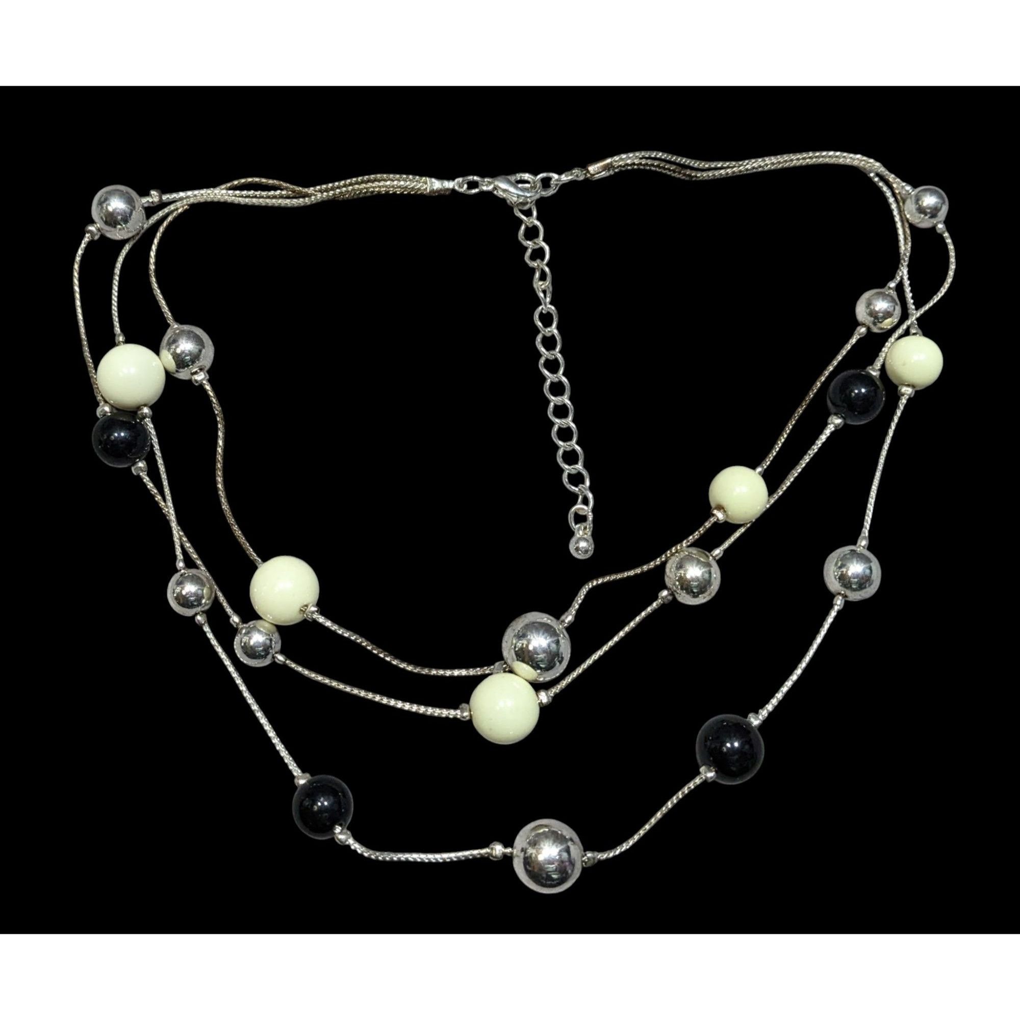 Other Retro Glam Multi-Layered Silver Tone Necklace With Black & C Size ONE SIZE - 1 Thumbnail