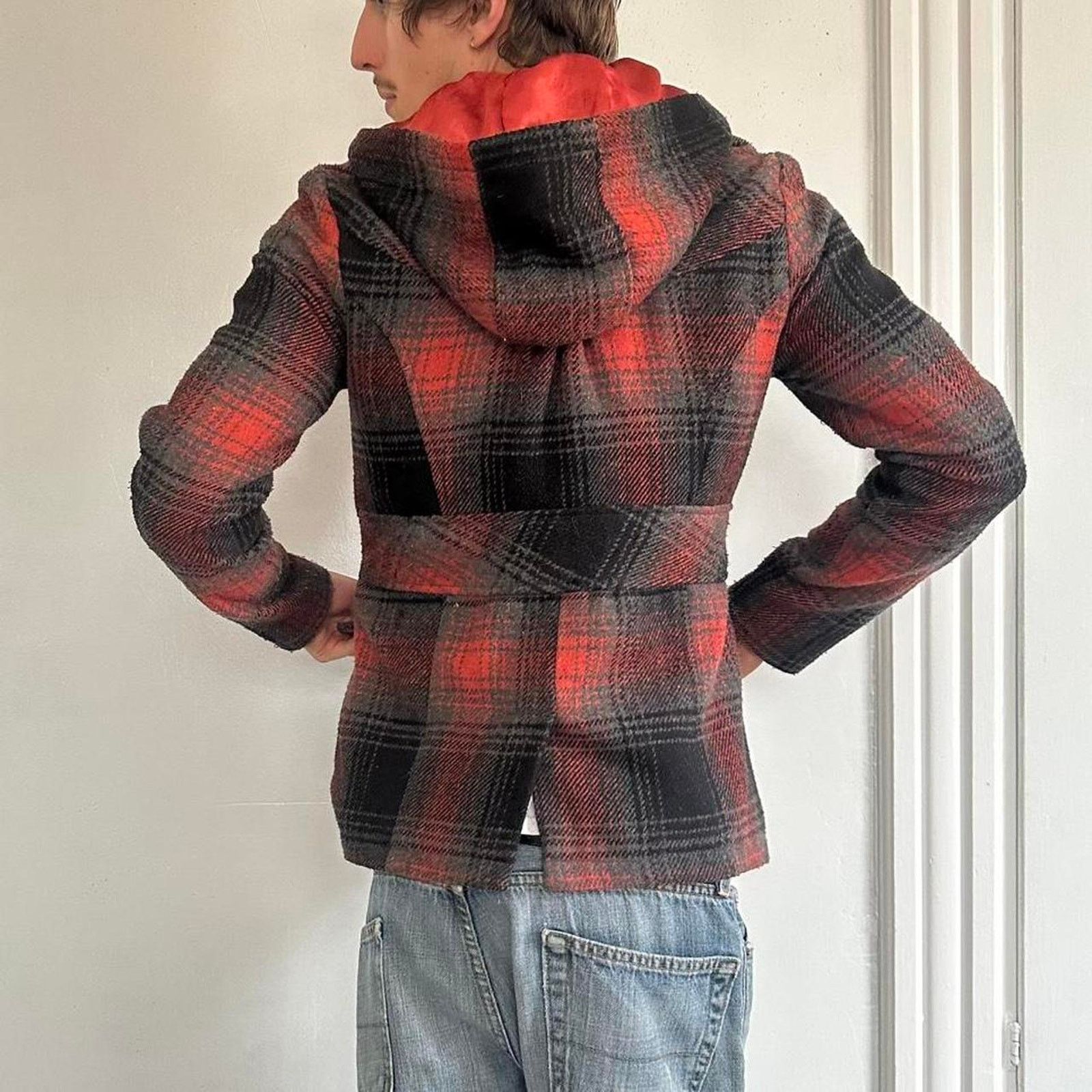 BKE × Vintage Vintage Y2K BKE Red Plaid Hooded Wool Peacoat Blazer Jacket Size M / US 6-8 / IT 42-44 - 8 Thumbnail