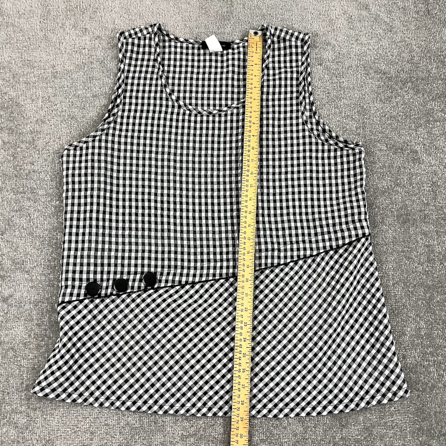 Vintage YUSHI Top Women XL Black White Plaid Asymmetric Slit Scoop Neck Blouse Sheer USA Size XL / US 12-14 / IT 48-50 - 3 Thumbnail