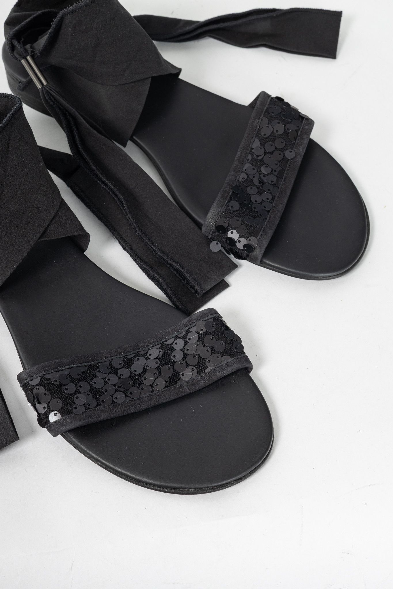 Annette Gortz Annette Gortz Black Sequin-Embellished Tie Sandals Size US 9.5 / IT 39.5 - 7 Thumbnail