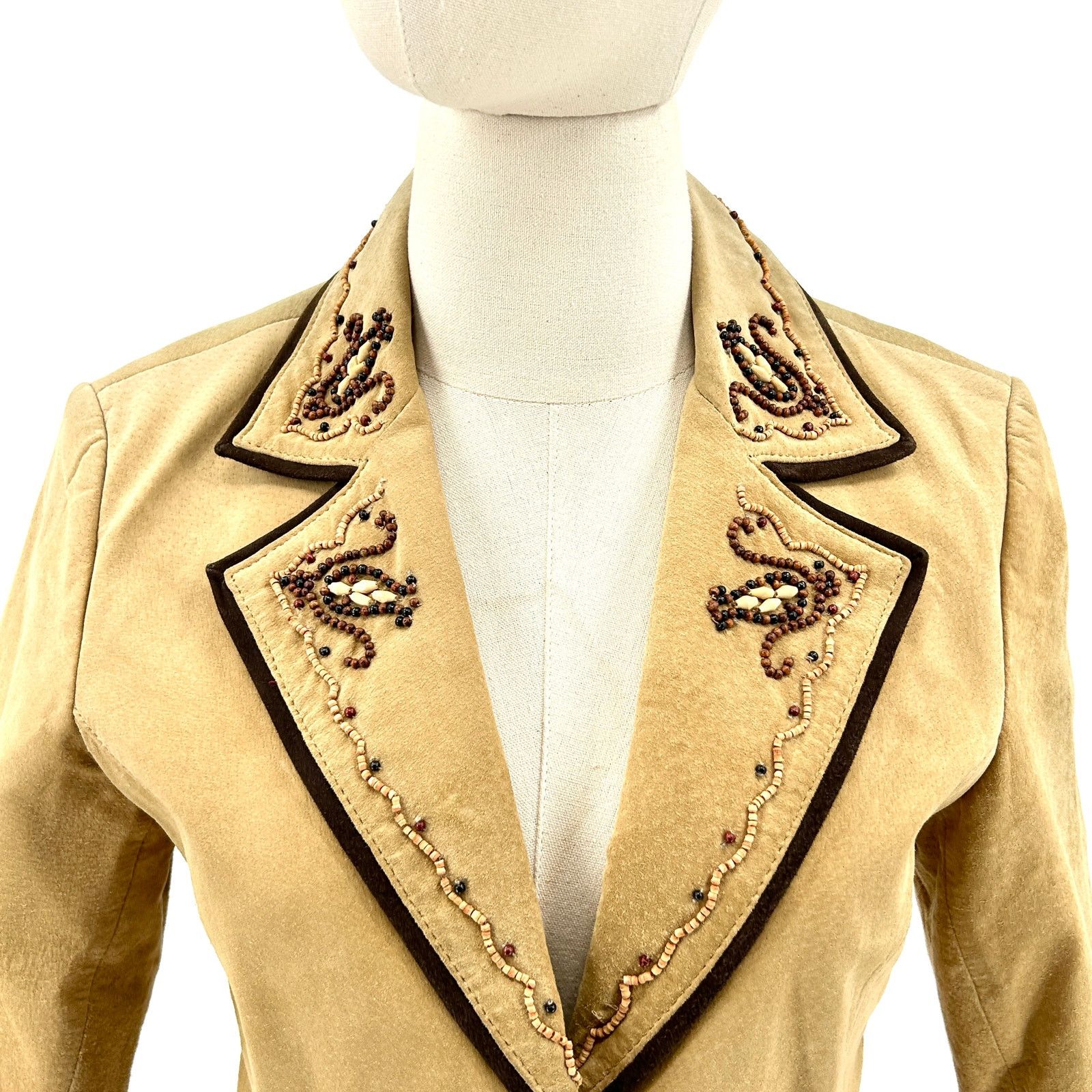 Vintage 90s Margaret Godfrey Tan Genuine Suede Beaded Western Blazer Size S / US 4 / IT 40 - 2 Thumbnail