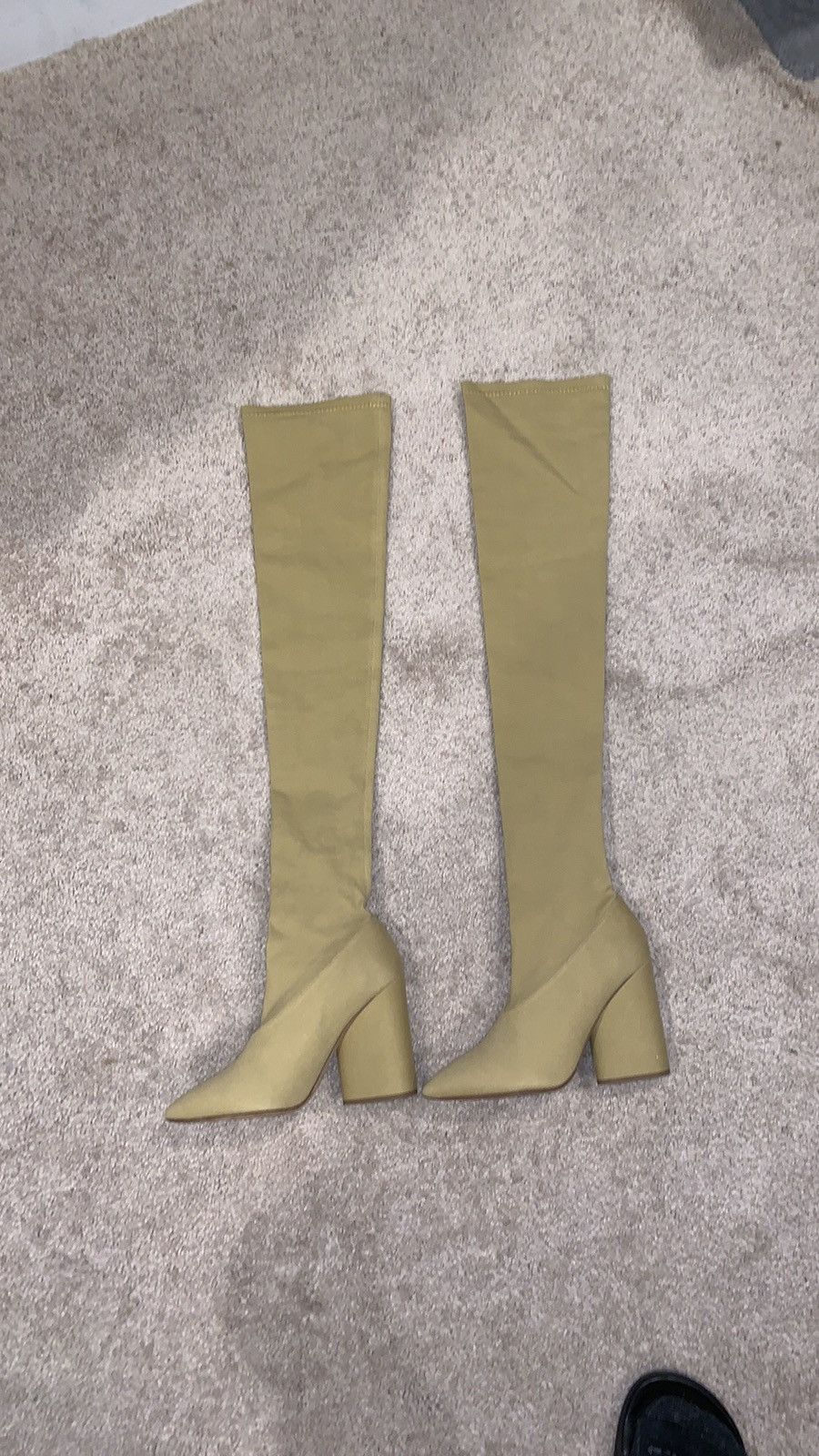 image of Yeezy Season Yeezy Stretch Canvas Thigh High Boots 37/7 in Beige, Women's