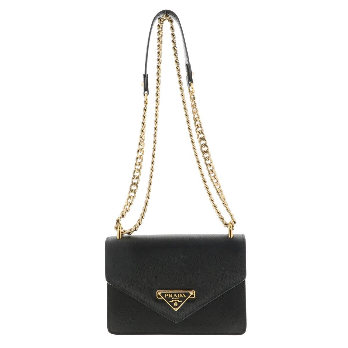 Prada Safiano Chain Shoulder Bag Messenger Bag Black