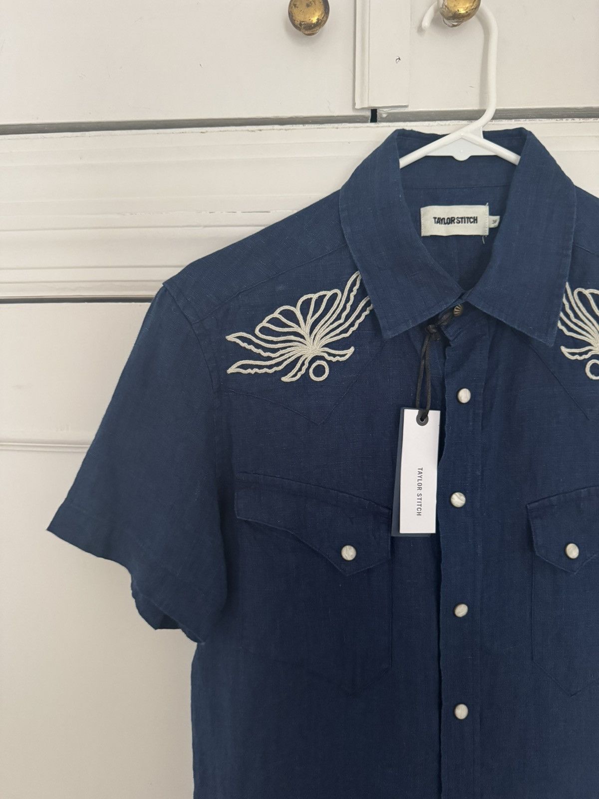 Taylor Stitch Taylor Stitch Embroidered Short Sleeve Western Indigo Linen Size US XS / EU 42 / 0 - 2 Thumbnail