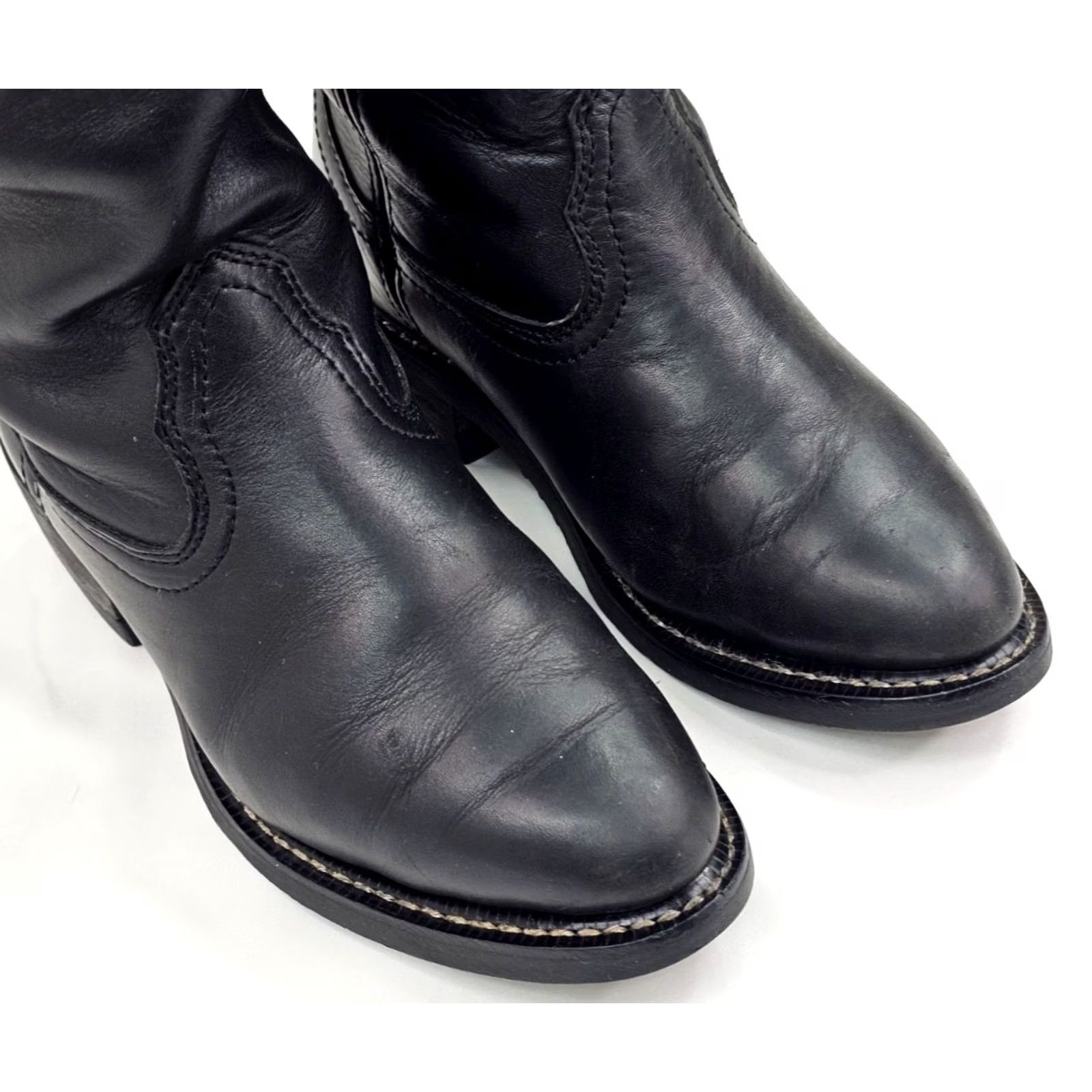 Vintage Mason Western 981 Work Boots Men 7 EEE Black Leather Pull On Wellington Mid-Calf Western Boots Men 7 EEE Black Leather Size US 7 / EU 40 - 4 Thumbnail