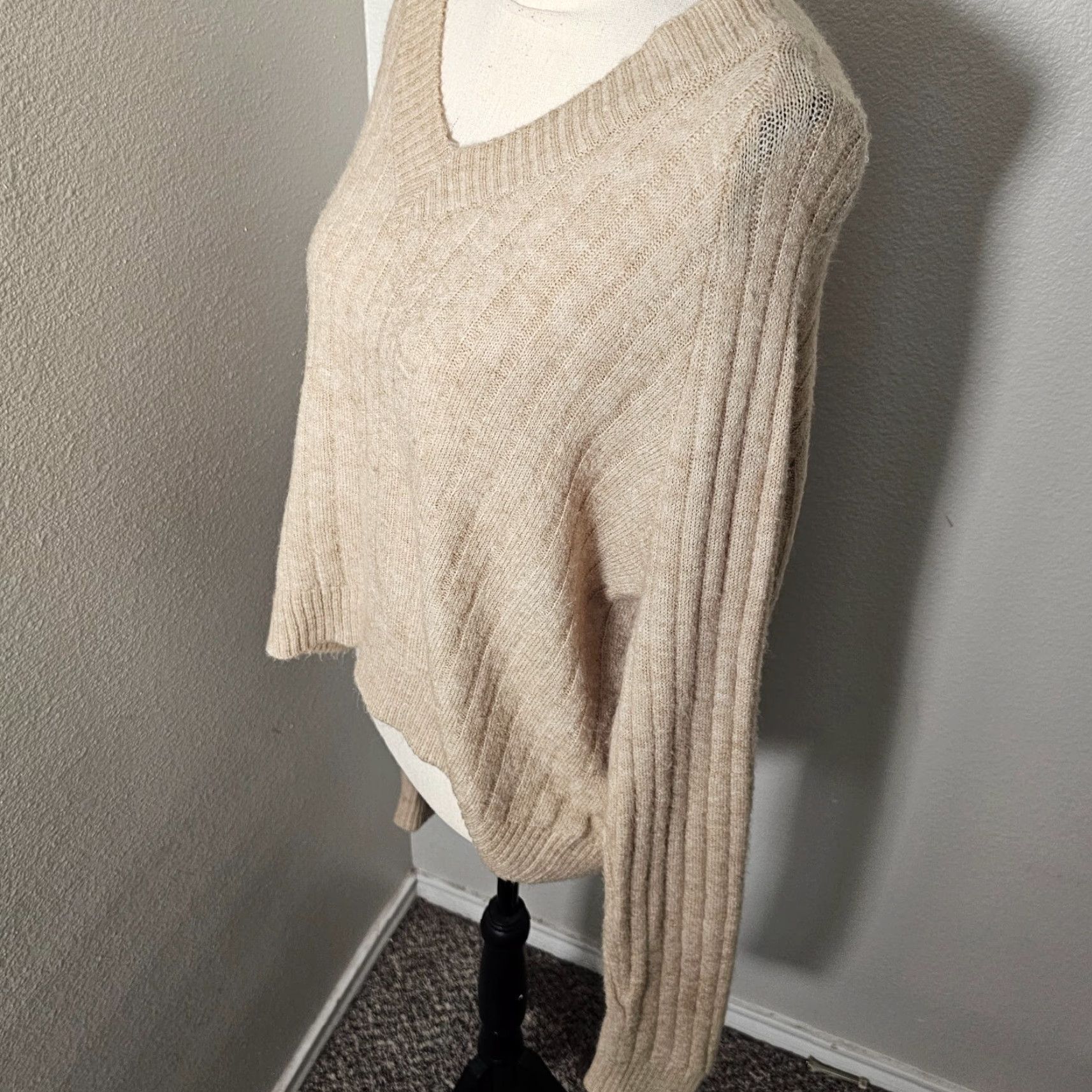Vintage Harper Heritage Sweater Womens Size M V-Neck Cable-Knit Long Sleeve Pullover Gray Ribbed Classic Knit Size M / US 6-8 / IT 42-44 - 2 Thumbnail