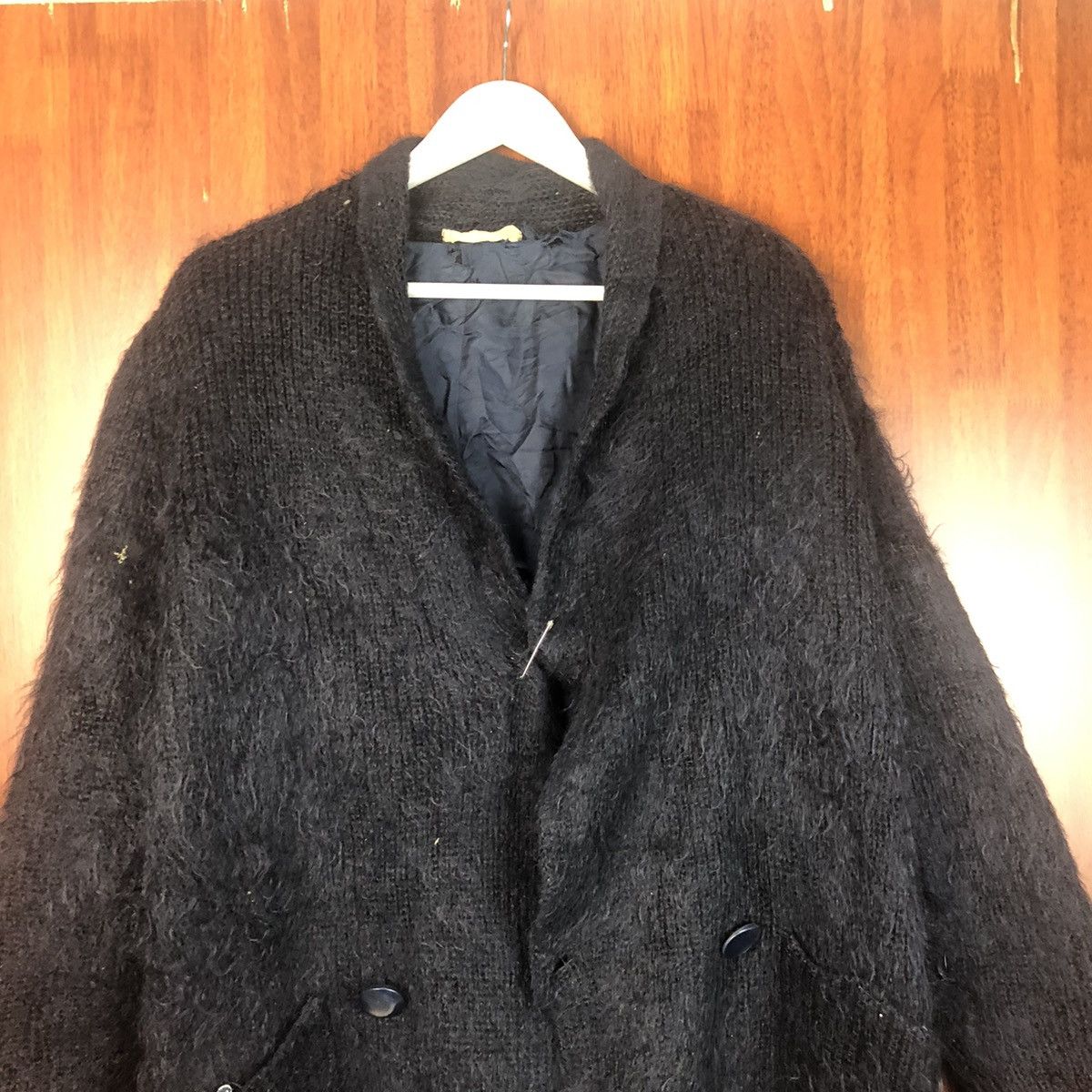 Vintage Blanct Dark Blue Shag Shaggy Fur Mohair Cardigan #7408 Size US XL / EU 56 / 4 - 2 Thumbnail
