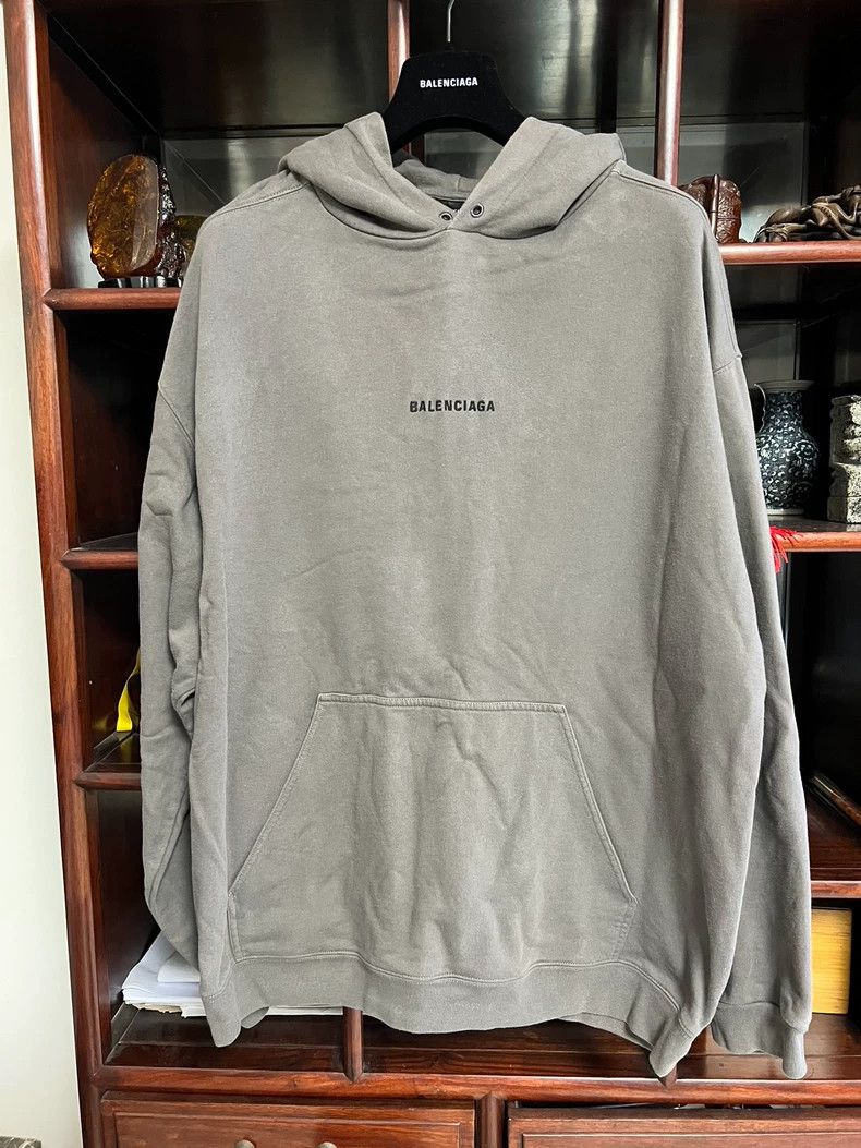 Balenciaga Balenciaga Charcoal Distressed Logo Hoodie Size US XL / EU 56 / 4 - 1 Thumbnail