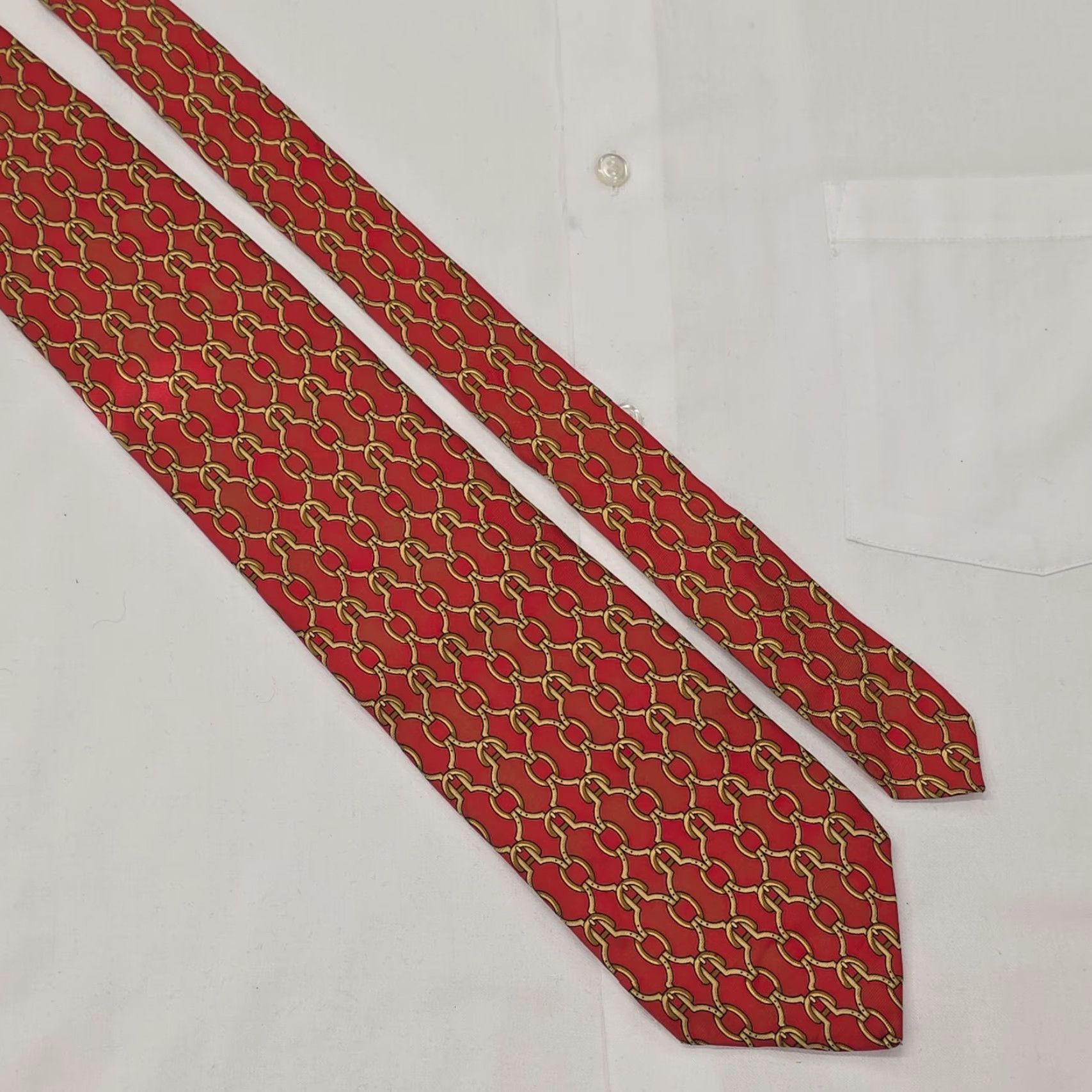 Brooks Brothers VTG Brooks Brothers Equestrian Bit Silk Tie Men’s Necktie Designer USA Red 56 1/2" x 3 3/4" Silk Geometric Tie Shirt?? Size ONE SIZE - 2 Thumbnail