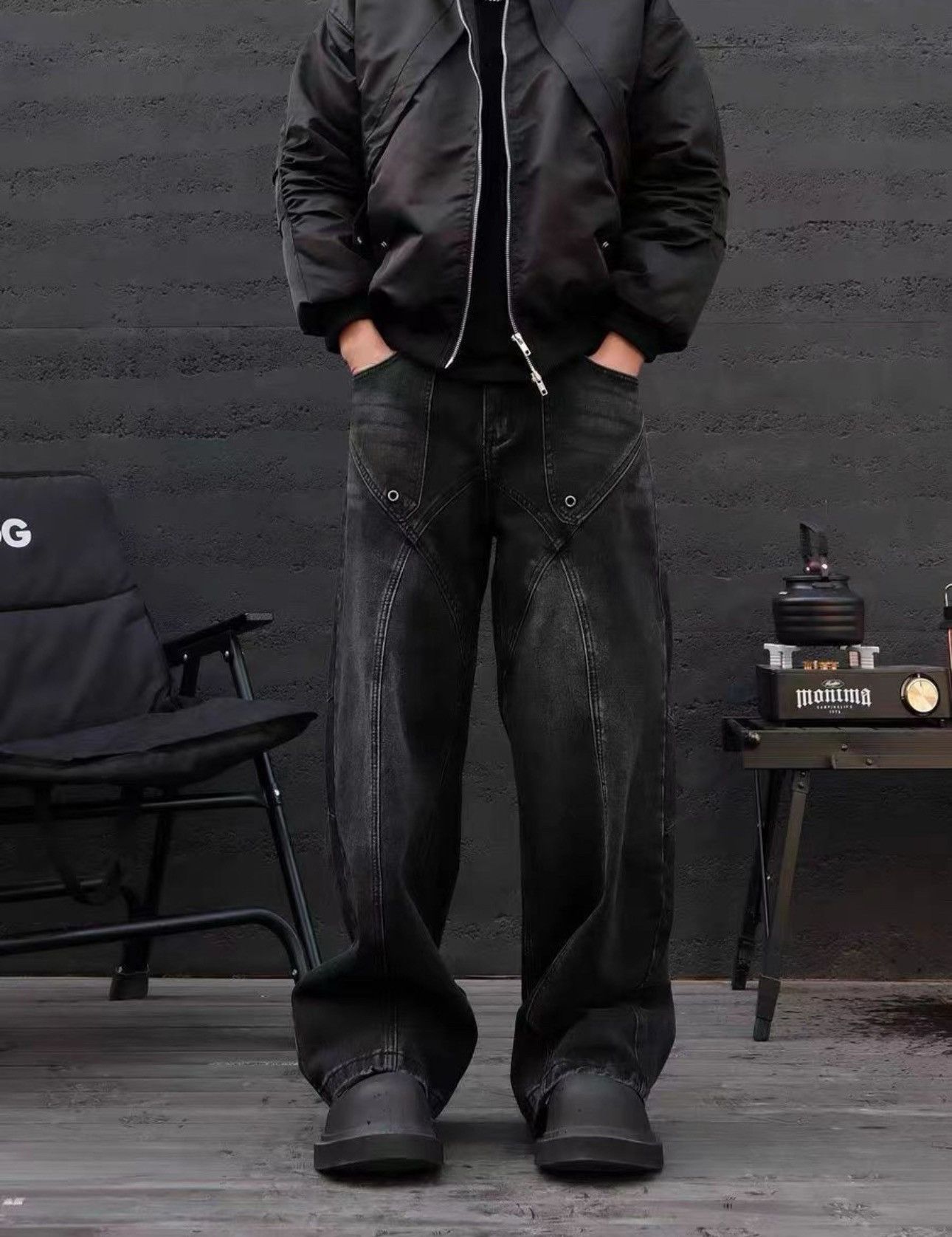 Japanese Brand × Jean Vintage black patchwork rivet wide leg jeans Size US 34 / EU 50 - 3 Thumbnail