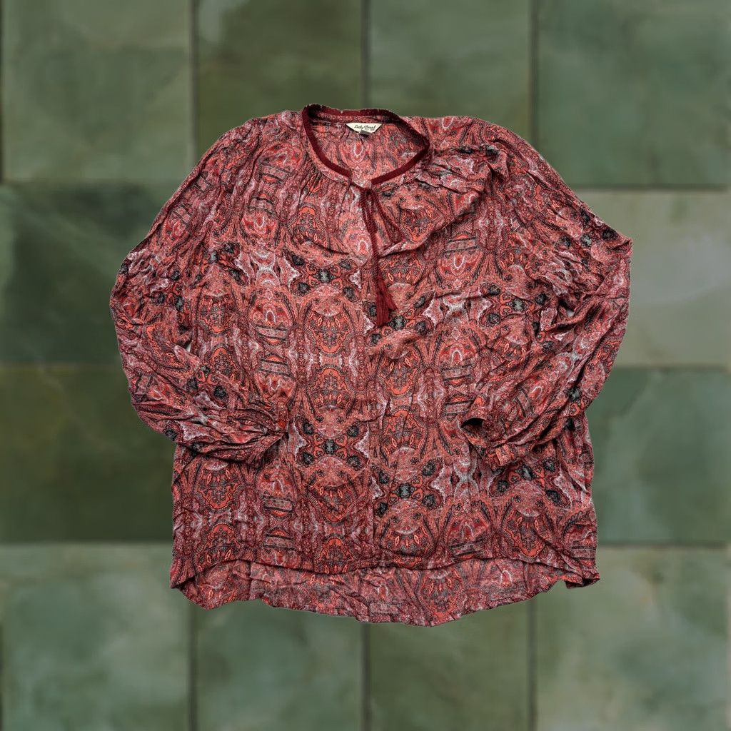 Lucky Brand Lucky Brand Blouse Womens XL Red Paisley Long Sleeve Sheer Tunic Top Boho Size XL / US 12-14 / IT 48-50 - 1 Thumbnail