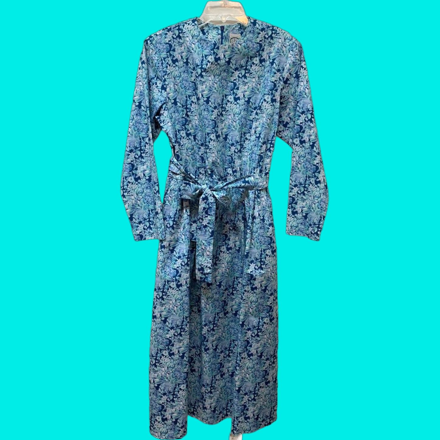 VINTAGE J Jill Dress Womens 10 Blue Floral Cotton Prairie Modest Cottagecore 1980s