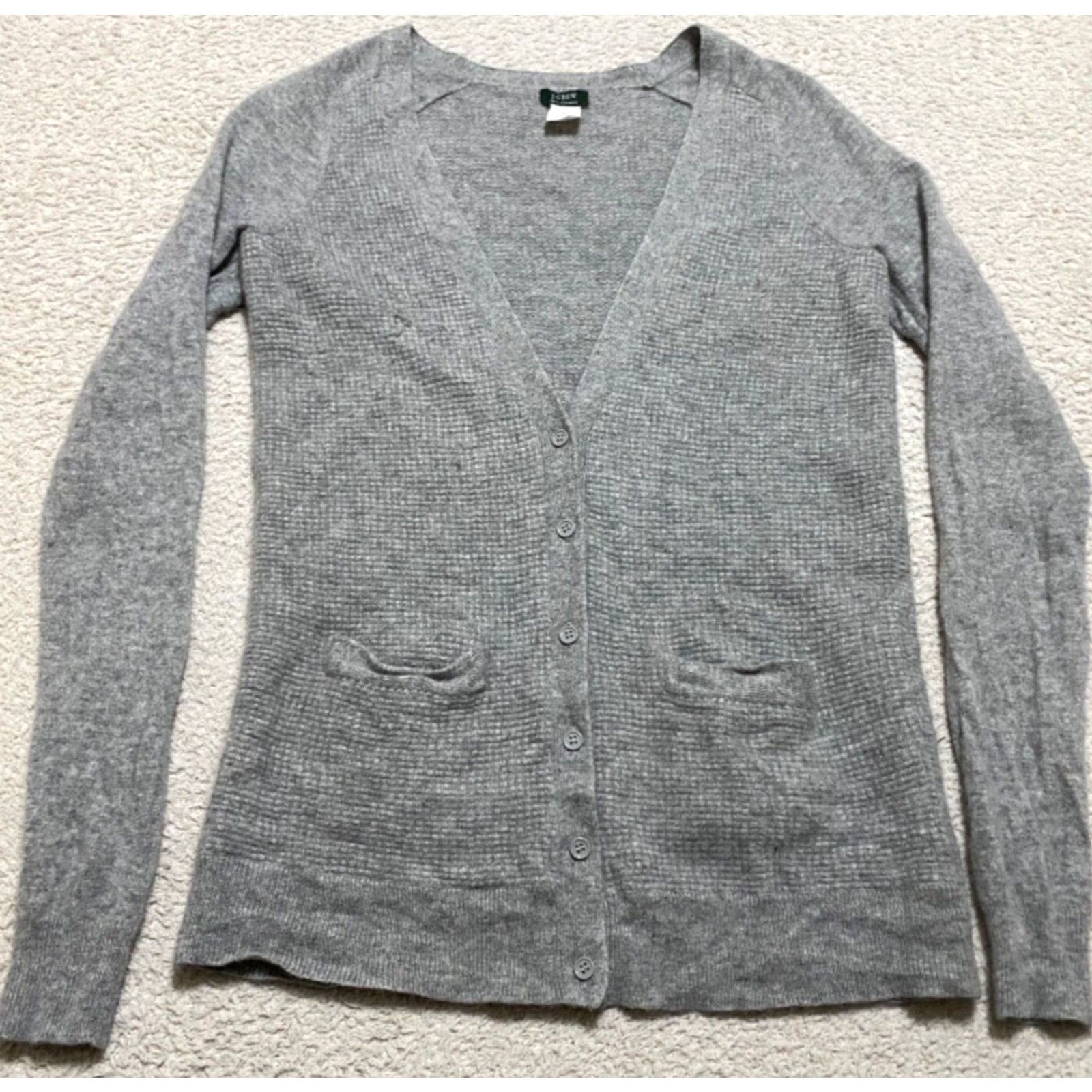 J.Crew J.Crew Cardigan Sweater Women's Small Solid Gray 100% Cashmere V-Neck Button-Up | Knit Casual Size S / US 4 / IT 40 - 2 Thumbnail