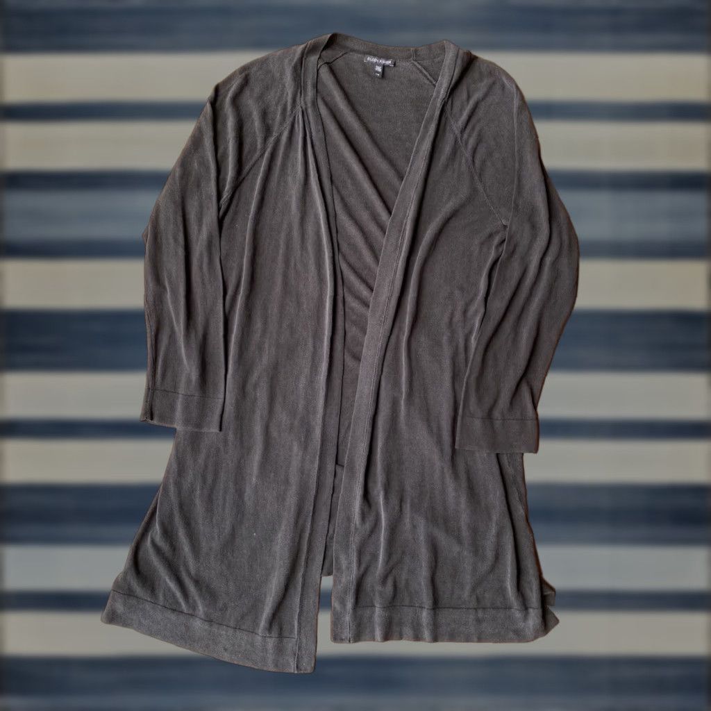 Eileen Fisher Eileen Fisher Tencel Long Cardigan Open Front Duster Womens Large Black Size L / US 10 / IT 46 - 1 Thumbnail