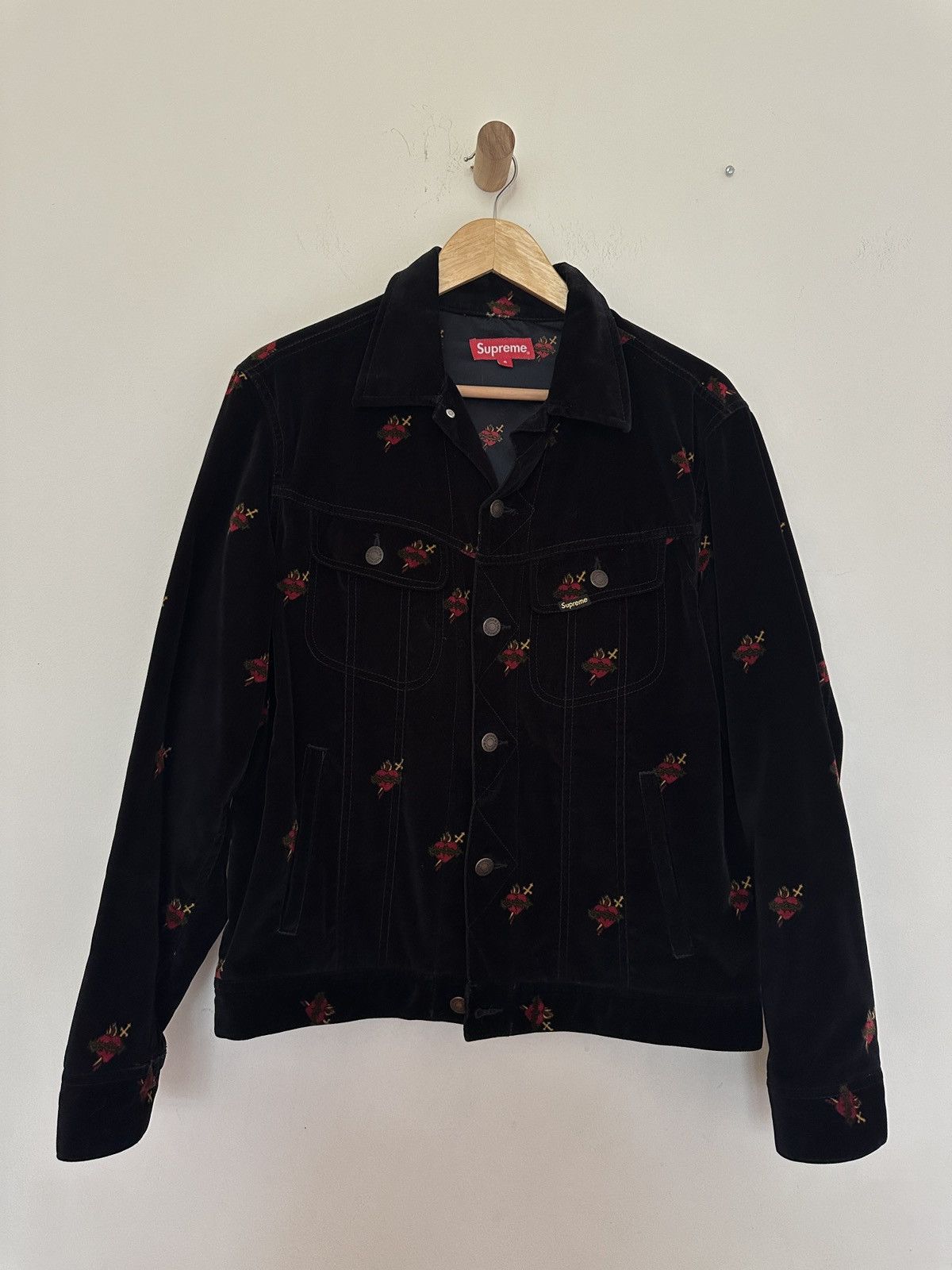 image of Supreme Sacred Heart Trucker Jacket in Black, Men's (Size Small)