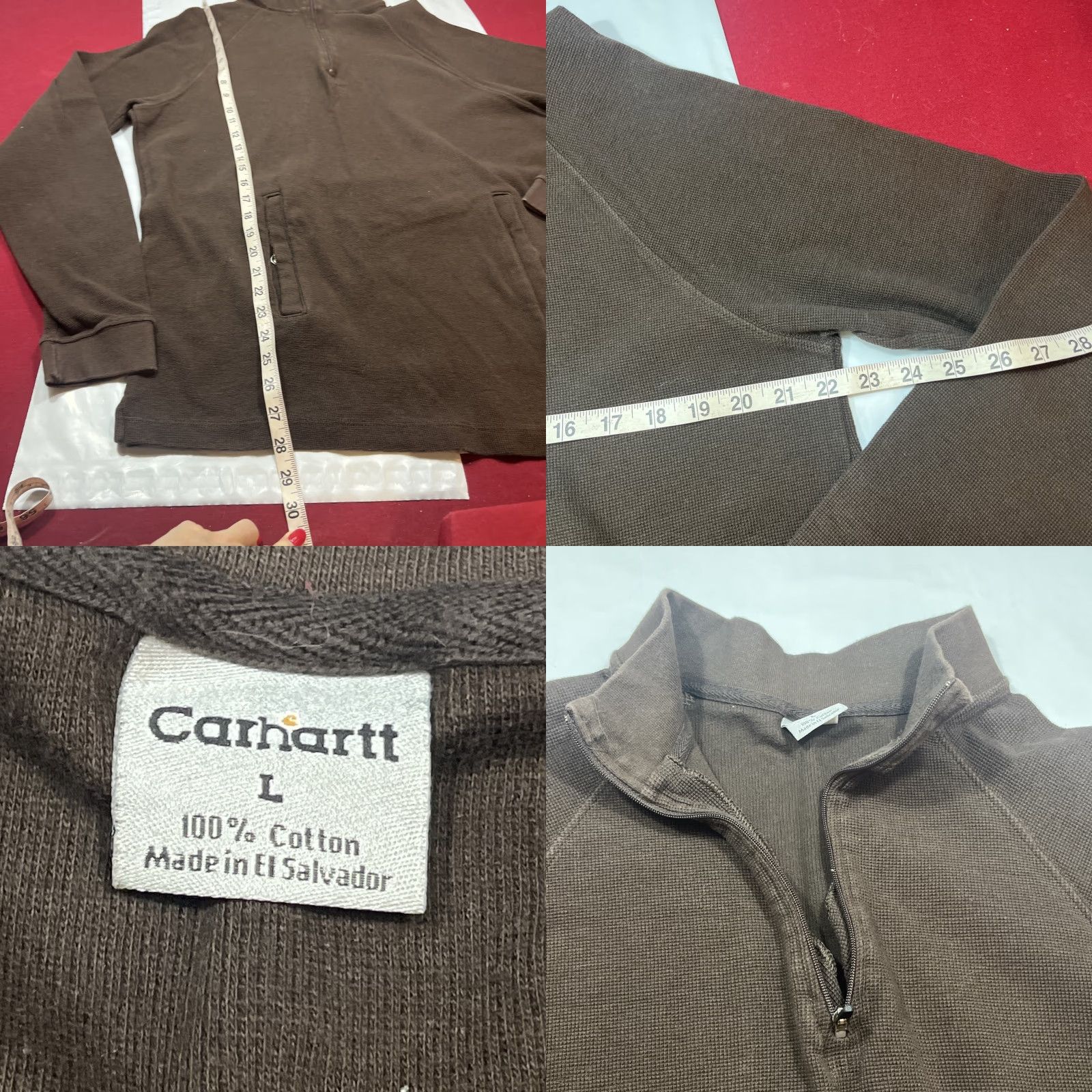 Carhartt VINTAGE Carhartt Brown 1/4 Zip Thermal Shirt Pullover Long-sleeved Snap Pockets Size LRG Size US L / EU 52-54 / 3 - 9 Thumbnail