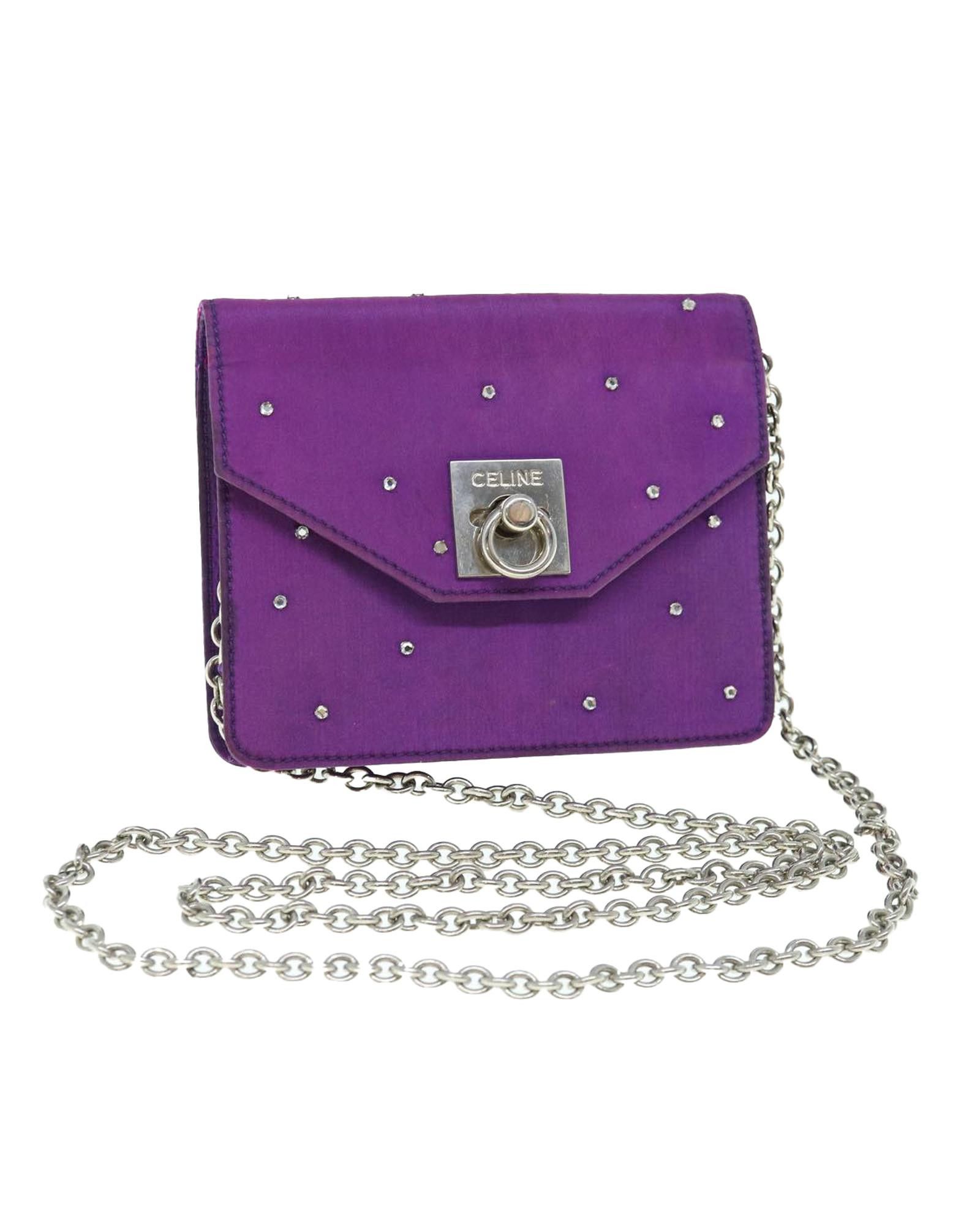 image of Luxurious Purple Satin Clutch By Celine, Women's