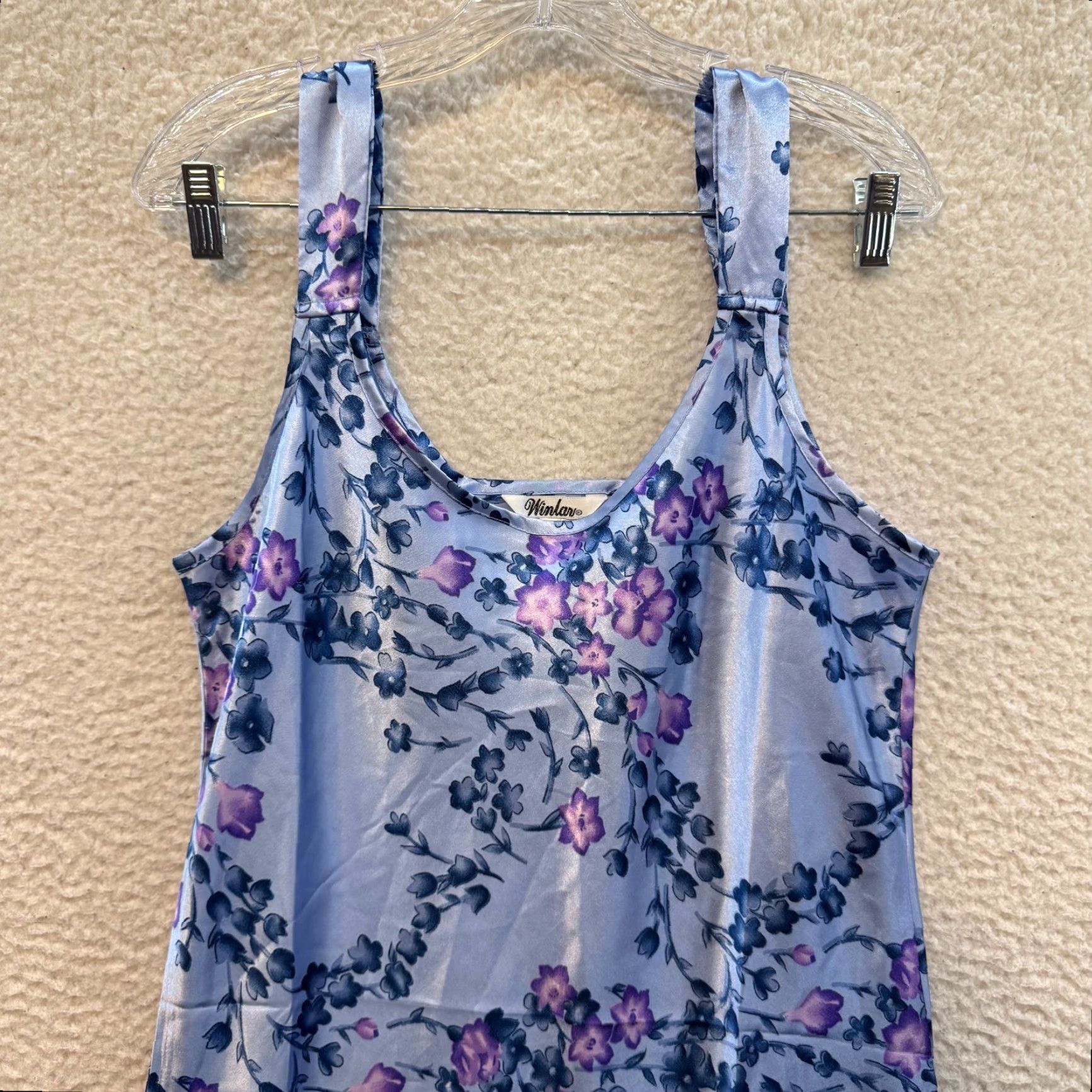 Vintage VINTAGE 90s Y2K Slip Dress M Purple Satin Floral Winlar Mosso? Size M / US 6-8 / IT 42-44 - 3 Thumbnail