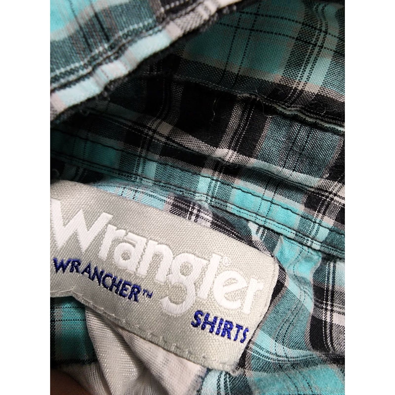Wrangler VINTAGE Wrangler Shirt Mens 2XL Plaid Western Pearl Snap Short Sleeve Blue Turquoise Rockabilly Cowboy Womens Men Size US XXL / EU 58 / 5 - 4 Thumbnail