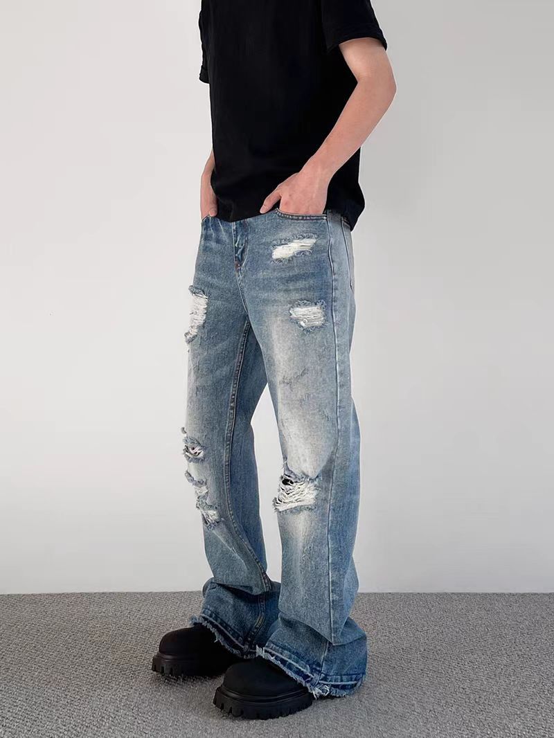 Street Hip Hop Ripped Straight Leg Micro Flare Jeans