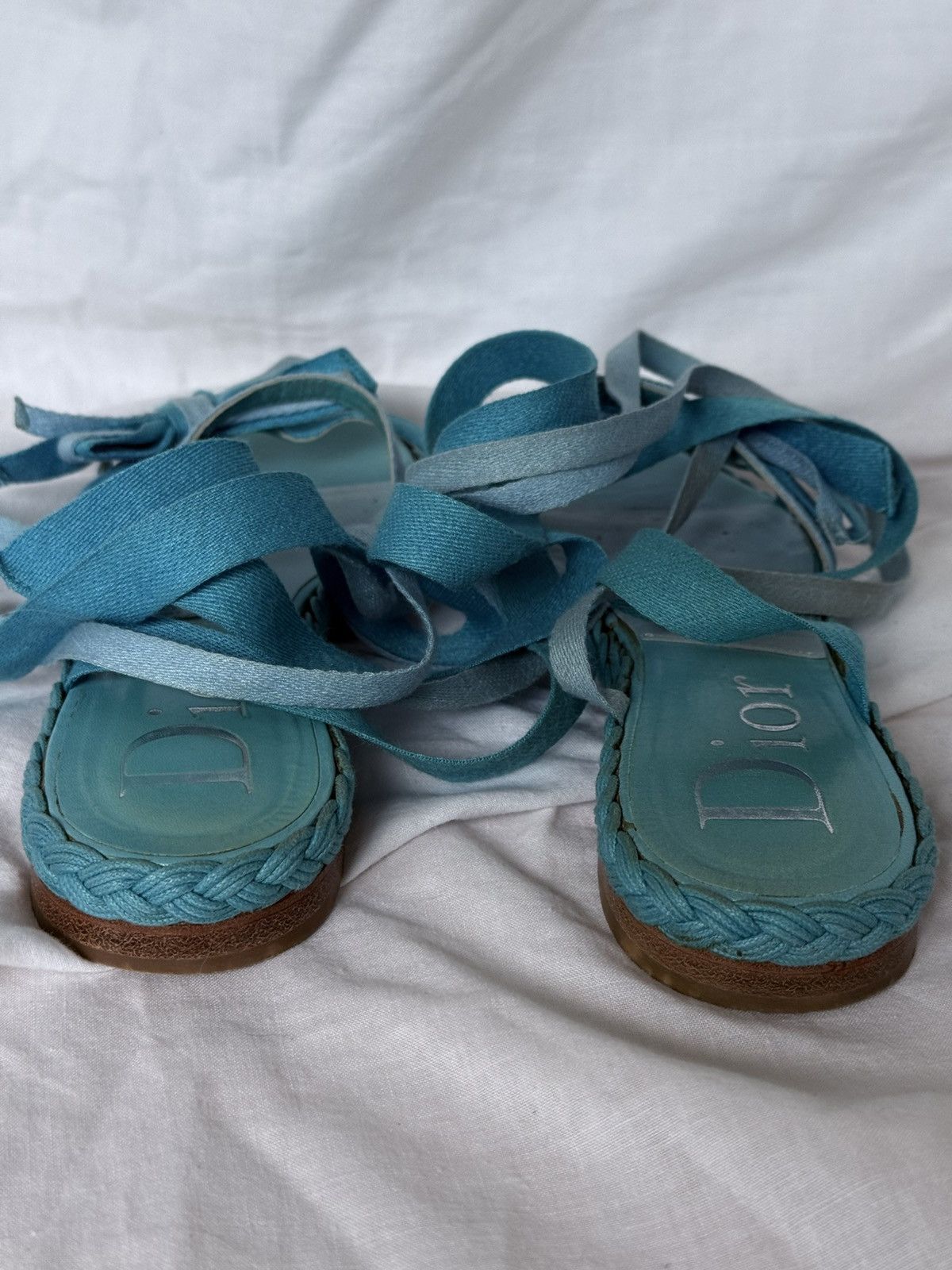 Dior Dior Cloth Turquoise Tied Sandals Size US 6.5 / IT 36.5 - 6 Thumbnail