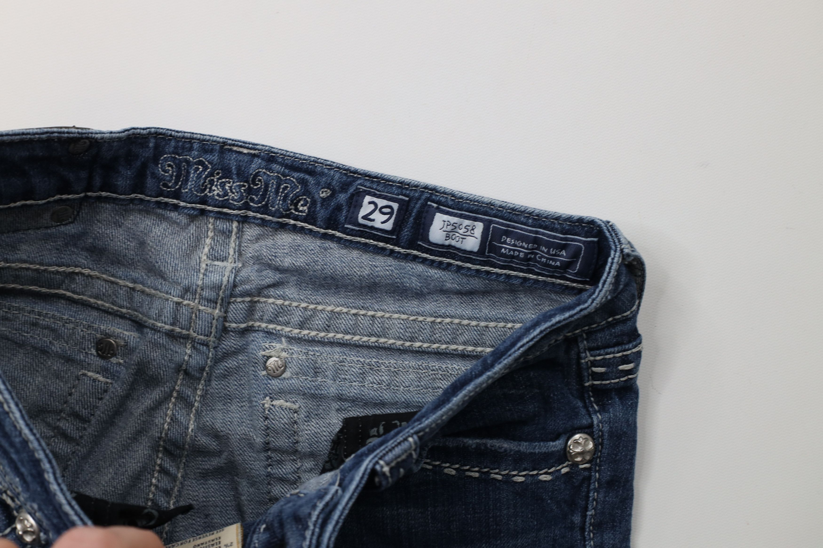 Miss Me Miss Me Stitch Fleur de Lis Flared Bootcut Denim Jeans Blue Size 29" - 7 Thumbnail