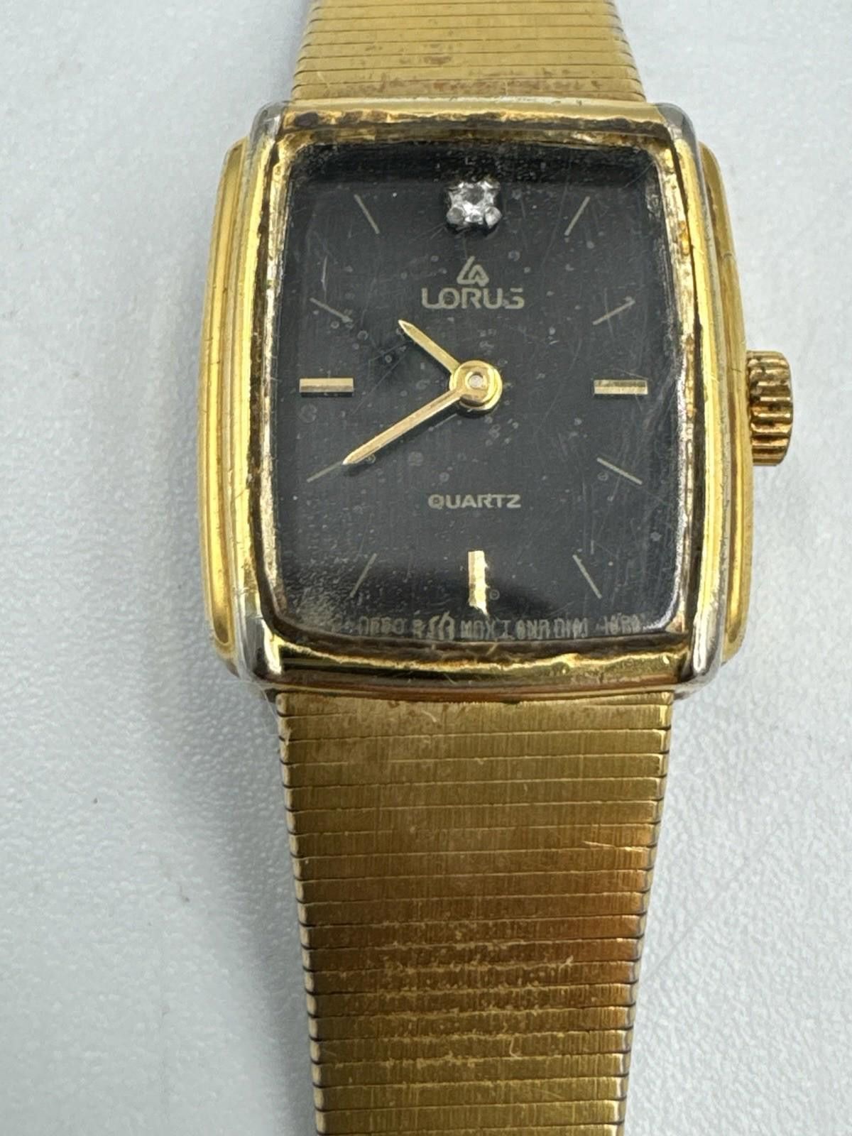 Lotus Shoes Vtg Lorus Watch Women V232-5490 16mm Gold Tone Black Dial Size ONE SIZE - 6 Thumbnail