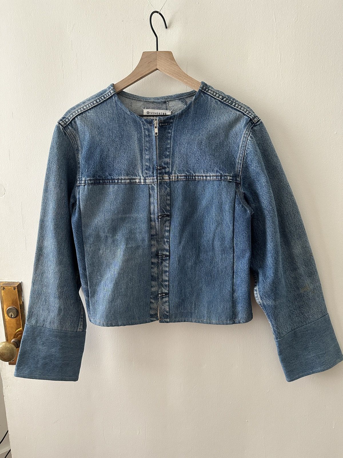 image of Maison Margiela Margiela Artisanal Reworked Denim Racer Moto Jacket in Blue, Men's (Size Small)