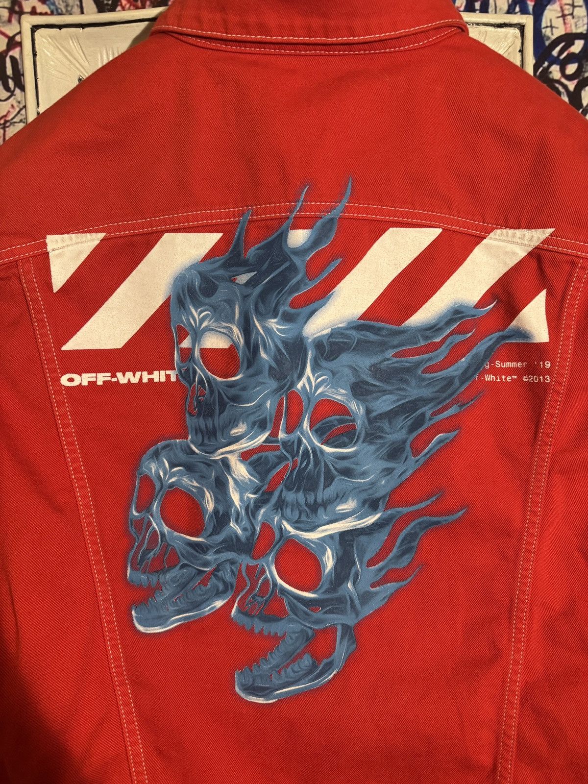 Off-White Off White Jeans Jacket SS19 Blue Skull Backrpint Size US XL / EU 56 / 4 - 7 Thumbnail