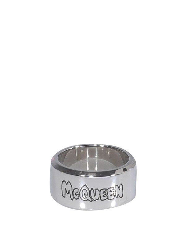 Alexander McQueen o1w1db10725 Size:17/Graffiti Ring in Silver Size ONE SIZE - 1 Thumbnail