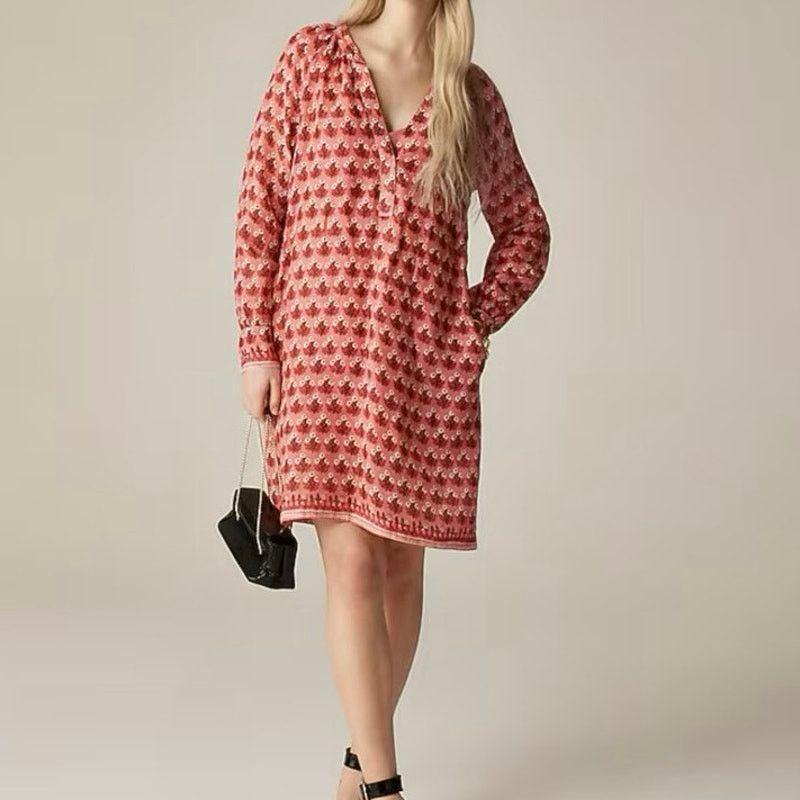 J.Crew J CREW Cabana Mini Shirt Dress Block Print Coral Ramie Sz 3X Size 3XL / US 20-22 - 2 Thumbnail