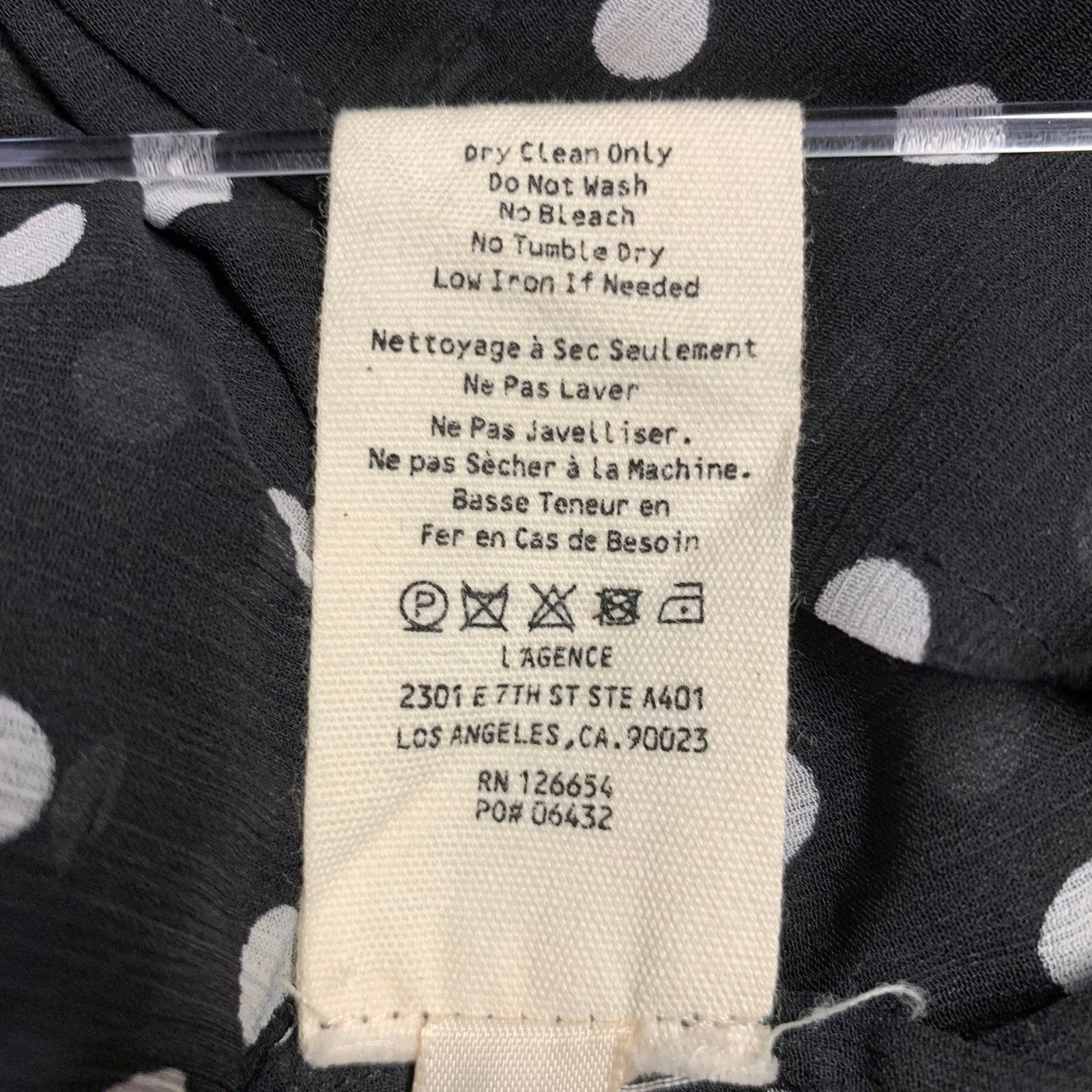 L'AGENCE XL Black White Polyester Polka Dot Open Collar Shirt Size XL / US 12-14 / IT 48-50 - 7 Thumbnail