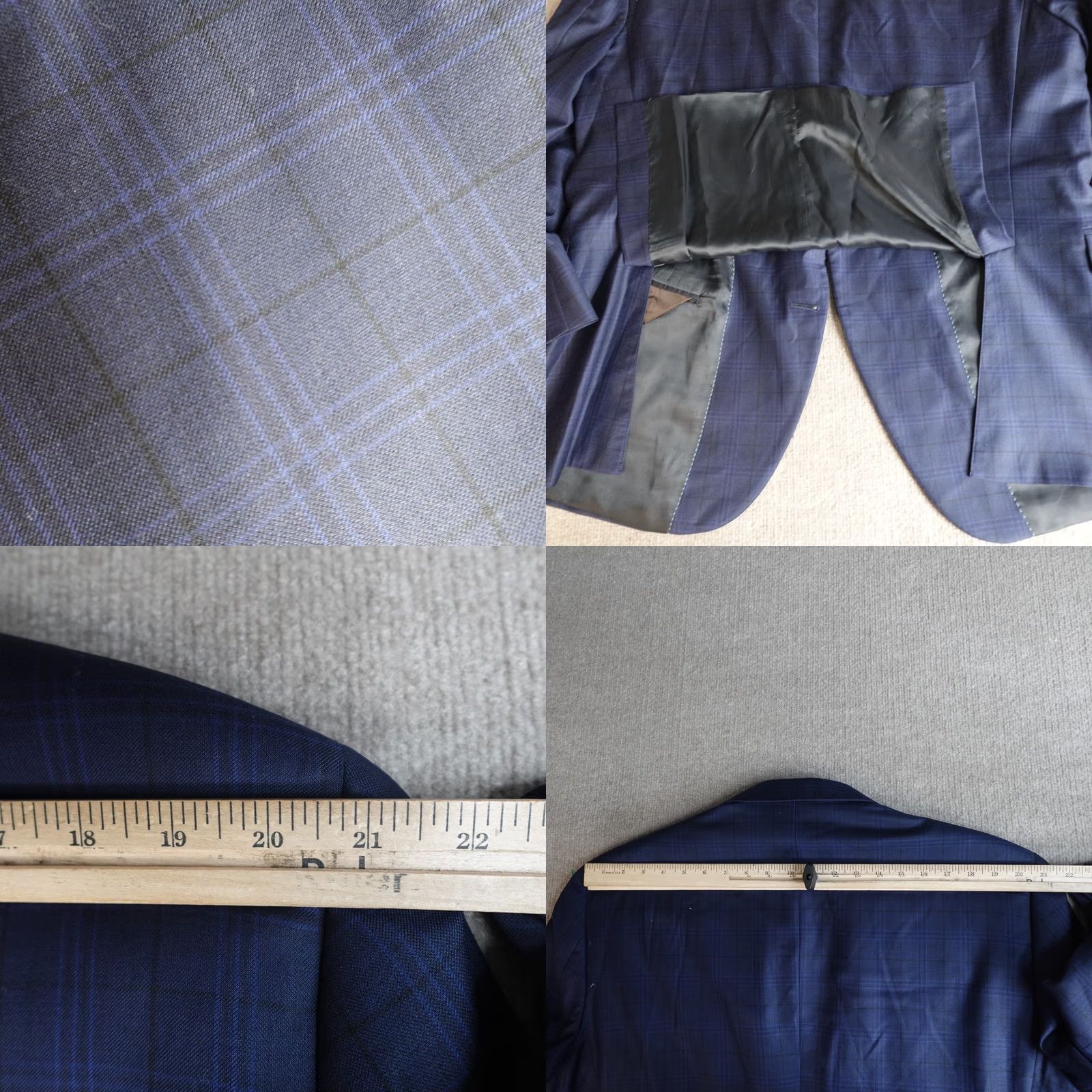 Peter Millar Peter Millar Blazer 48R Blue Plaid Wool Canada Regular Notch Front Two-Button Single-Breasted Mens Vintage: No Size 48R - 8 Thumbnail
