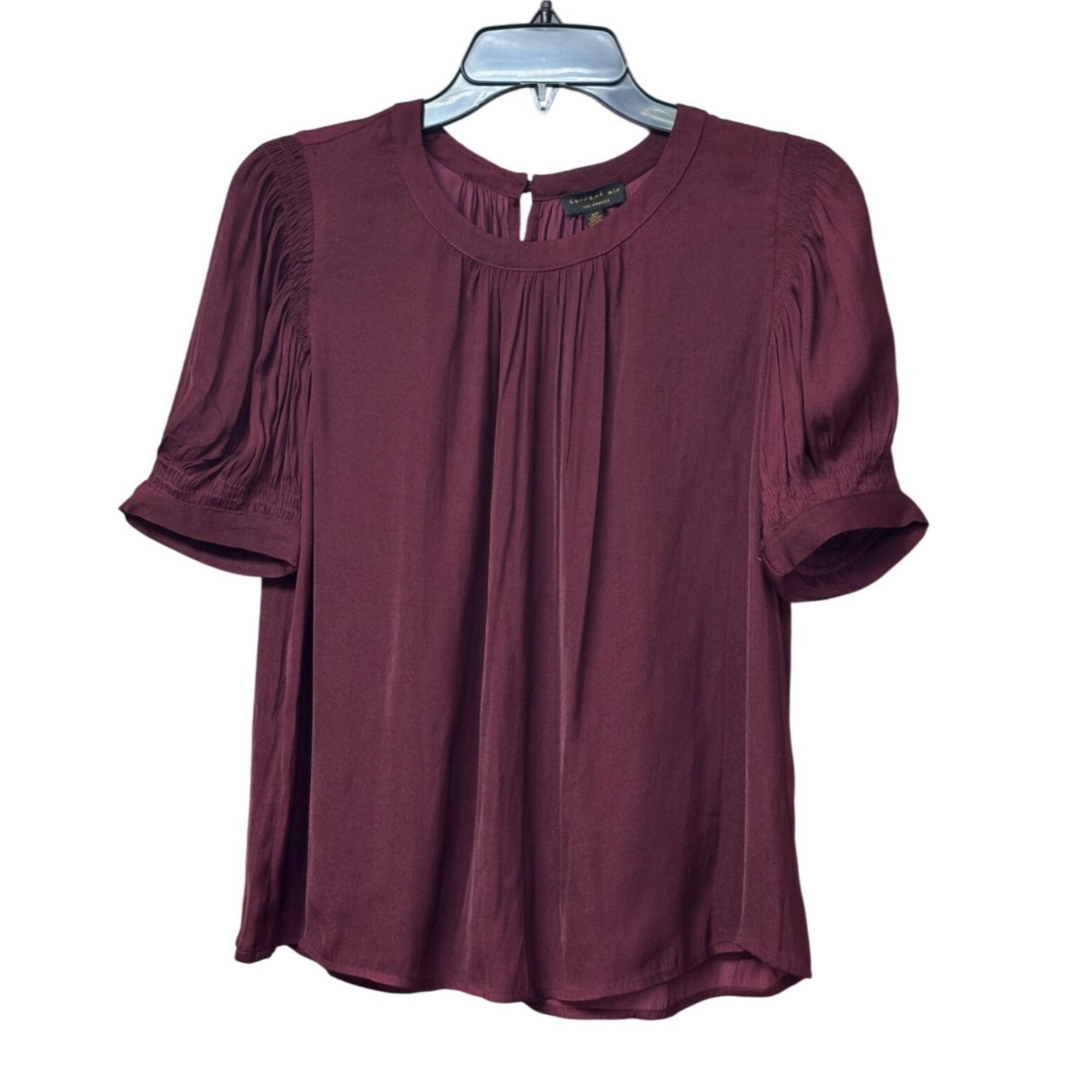 Current Air Current Air Shirred Short Sleeve Blouse, Plum, XS Size XS / US 0-2 / IT 36-38 - 2 Thumbnail