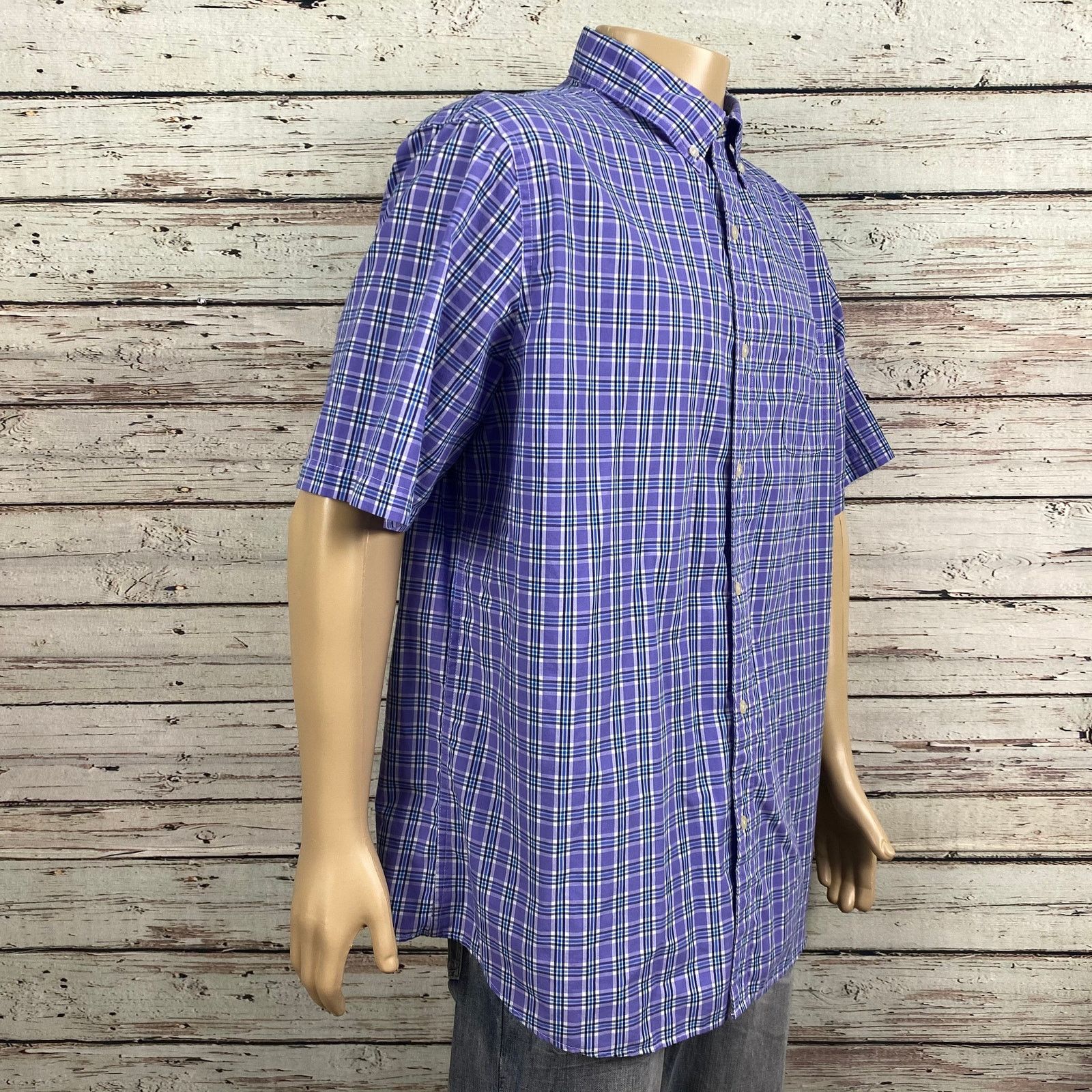Chaps Chaps Purple Blue Plaid Button Front Shirt XXL Short Sleeve Size US XXL / EU 58 / 5 - 6 Thumbnail