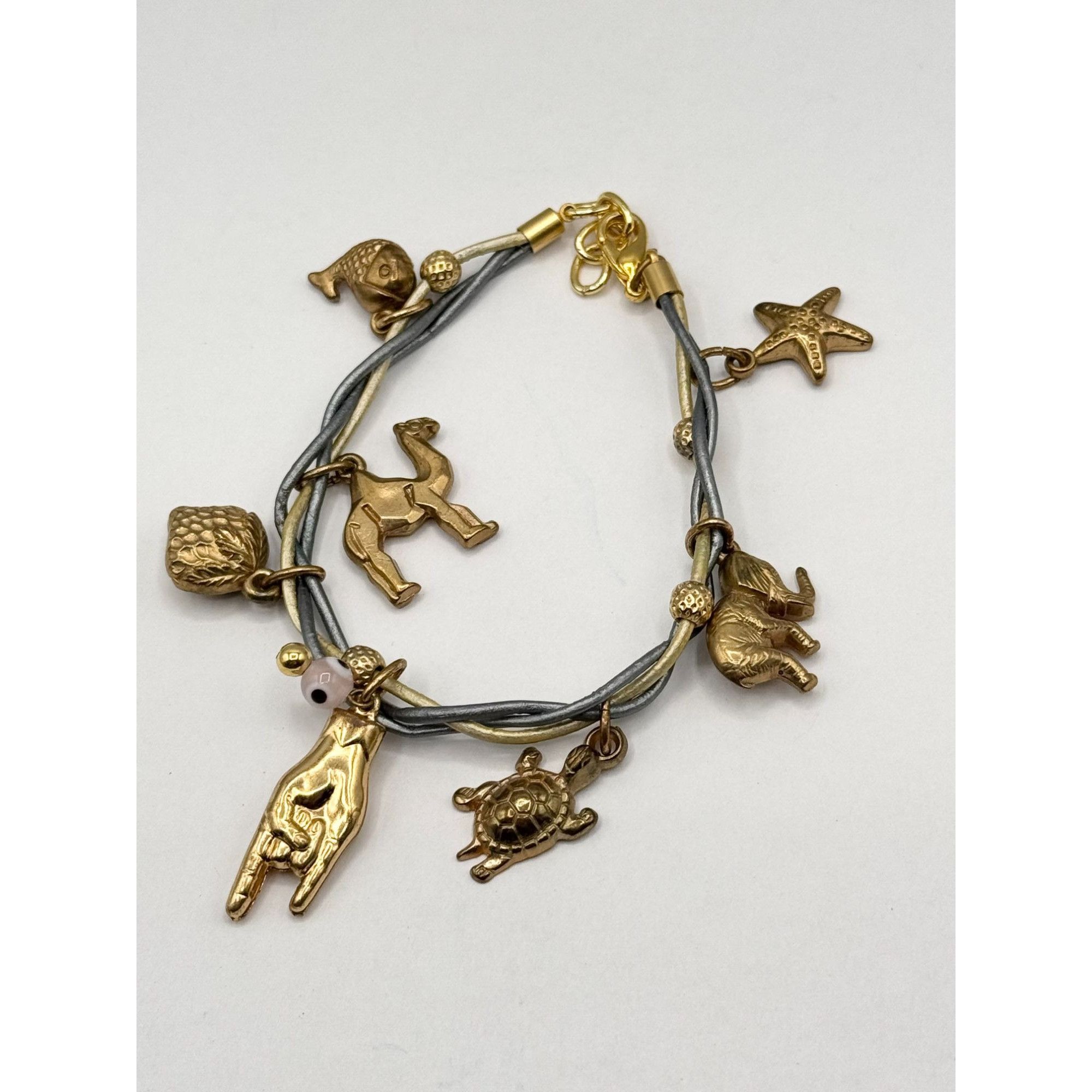 Vintage Braided two tone leather charm bracelet Size ONE SIZE - 4 Thumbnail