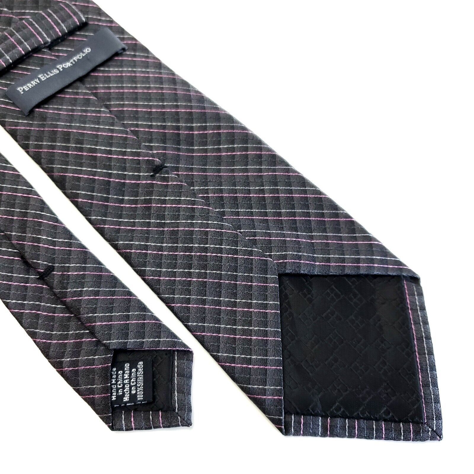 Perry Ellis Perry Ellis Portfolio Gray Purple Striped Woven Silk Tie Size ONE SIZE - 5 Thumbnail