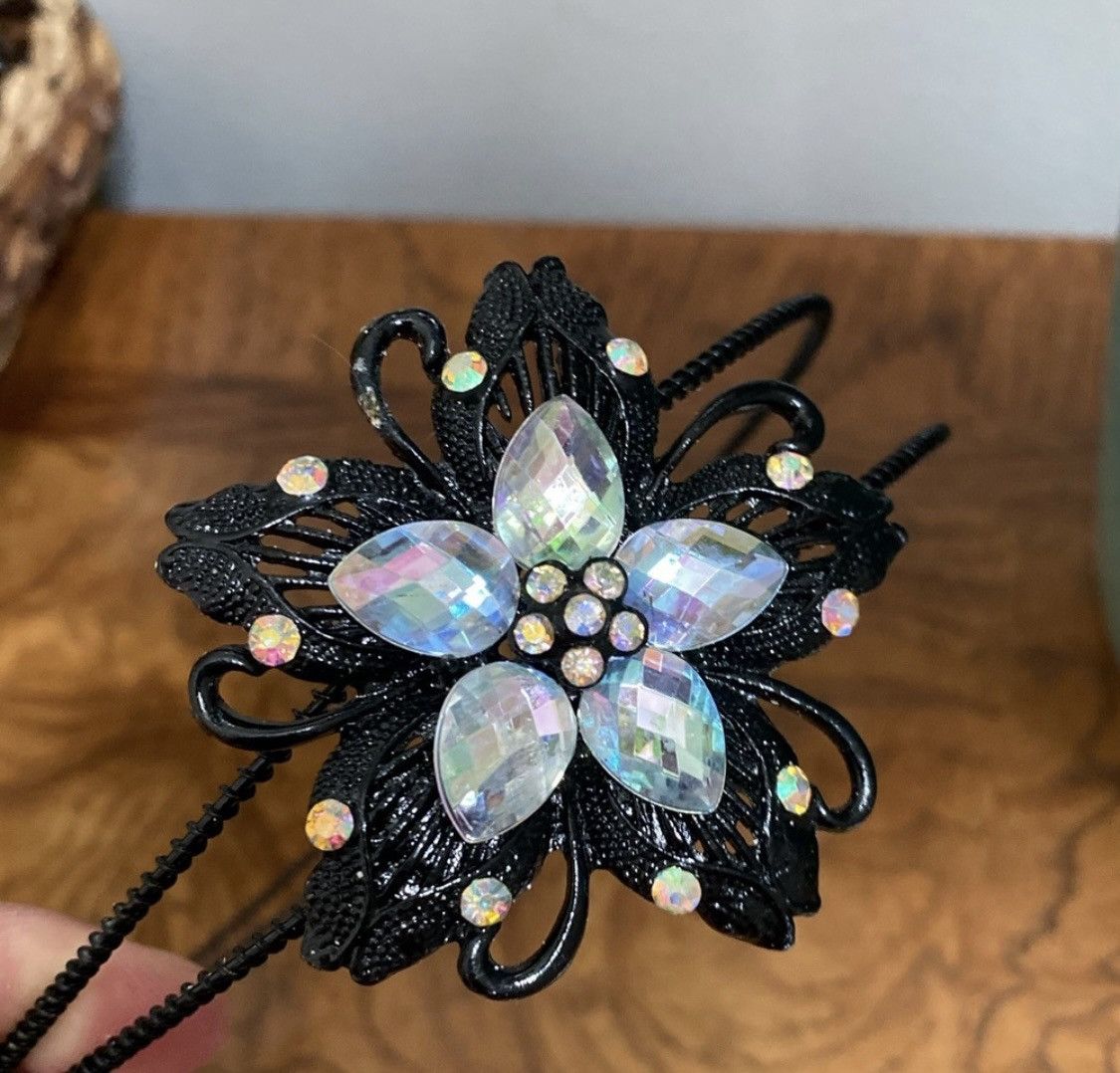 Vintage RARE VINTAGE FLORAL METAL HOLOGRAPHIC RHINESTONE HEADBAND Size ONE SIZE - 4 Thumbnail