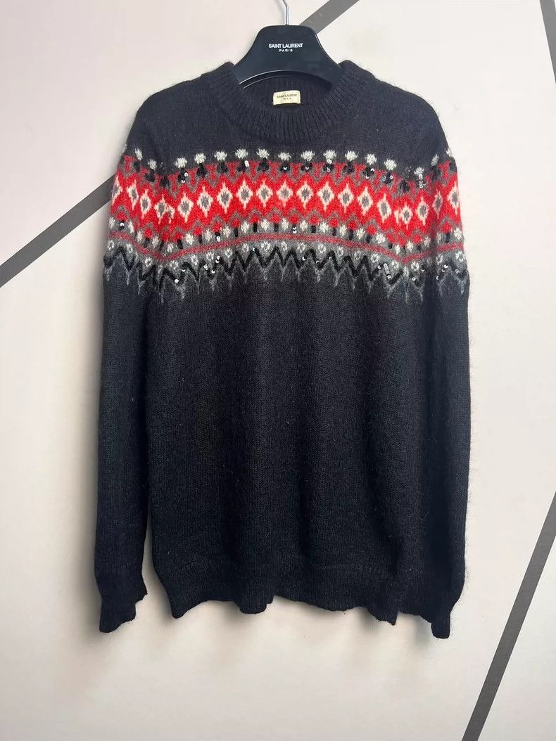 Saint Laurent Paris Saint Laurent Black Red Wool Sweater Size XL Size US XL / EU 56 / 4 - 1 Thumbnail