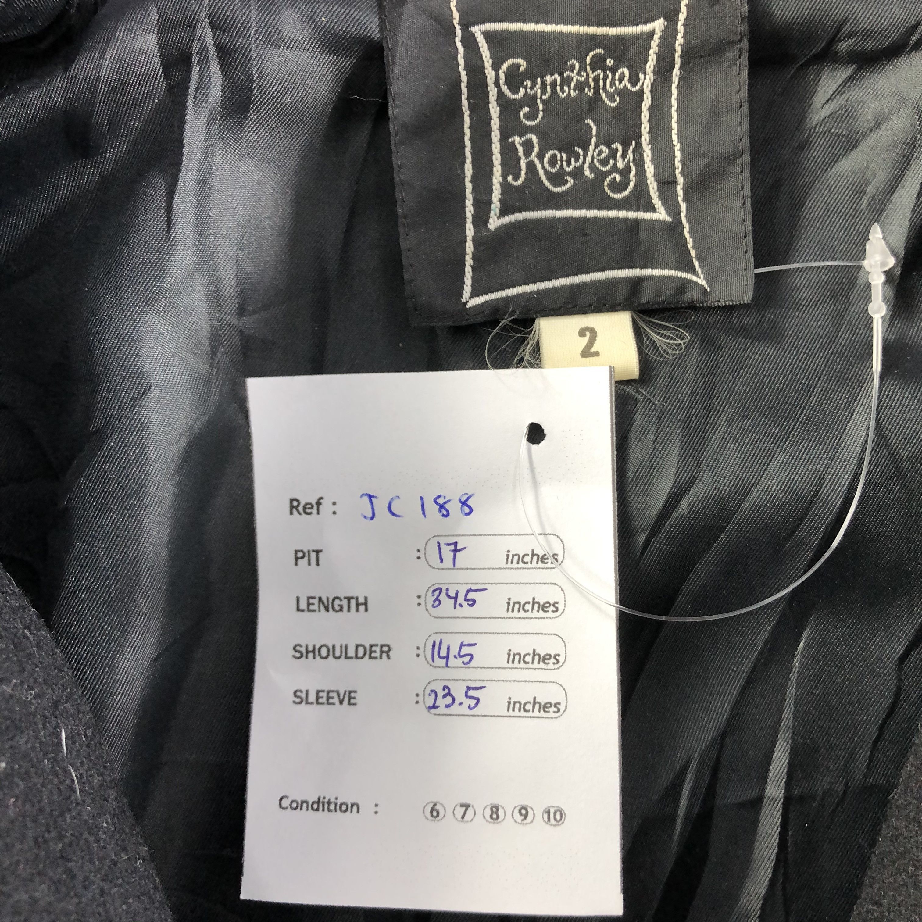 Japanese Brand Cynthia Rowley Black Stitched Coat Jacket -JC188 Size S / US 4 / IT 40 - 8 Thumbnail